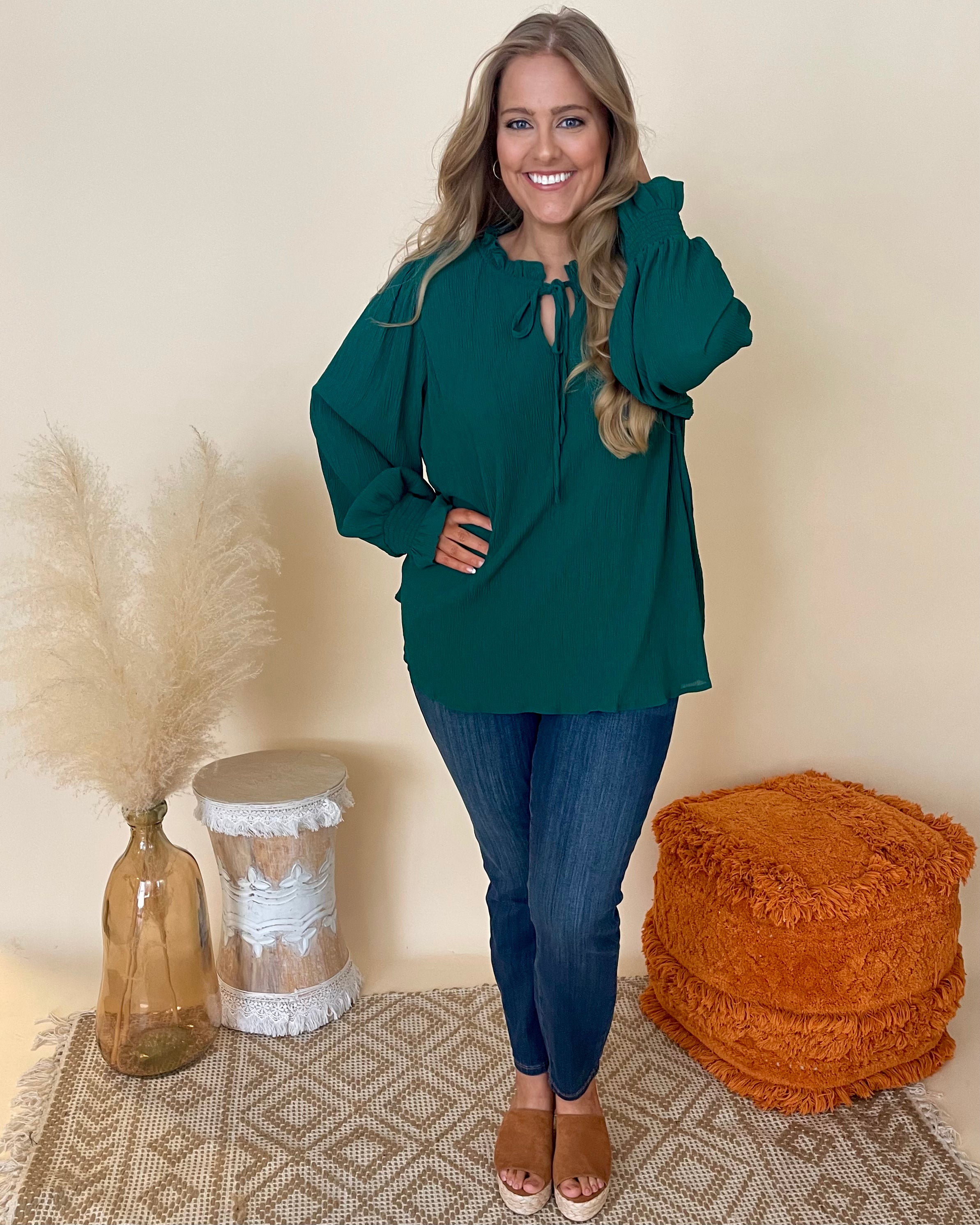 More Than Me Hunter Green Plus Crinkle Top-Shop-Womens-Boutique-Clothing