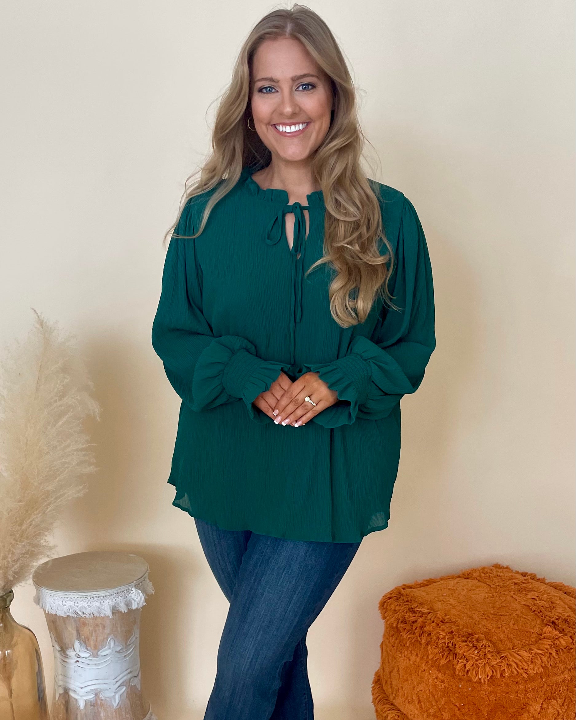 More Than Me Hunter Green Plus Crinkle Top-Shop-Womens-Boutique-Clothing