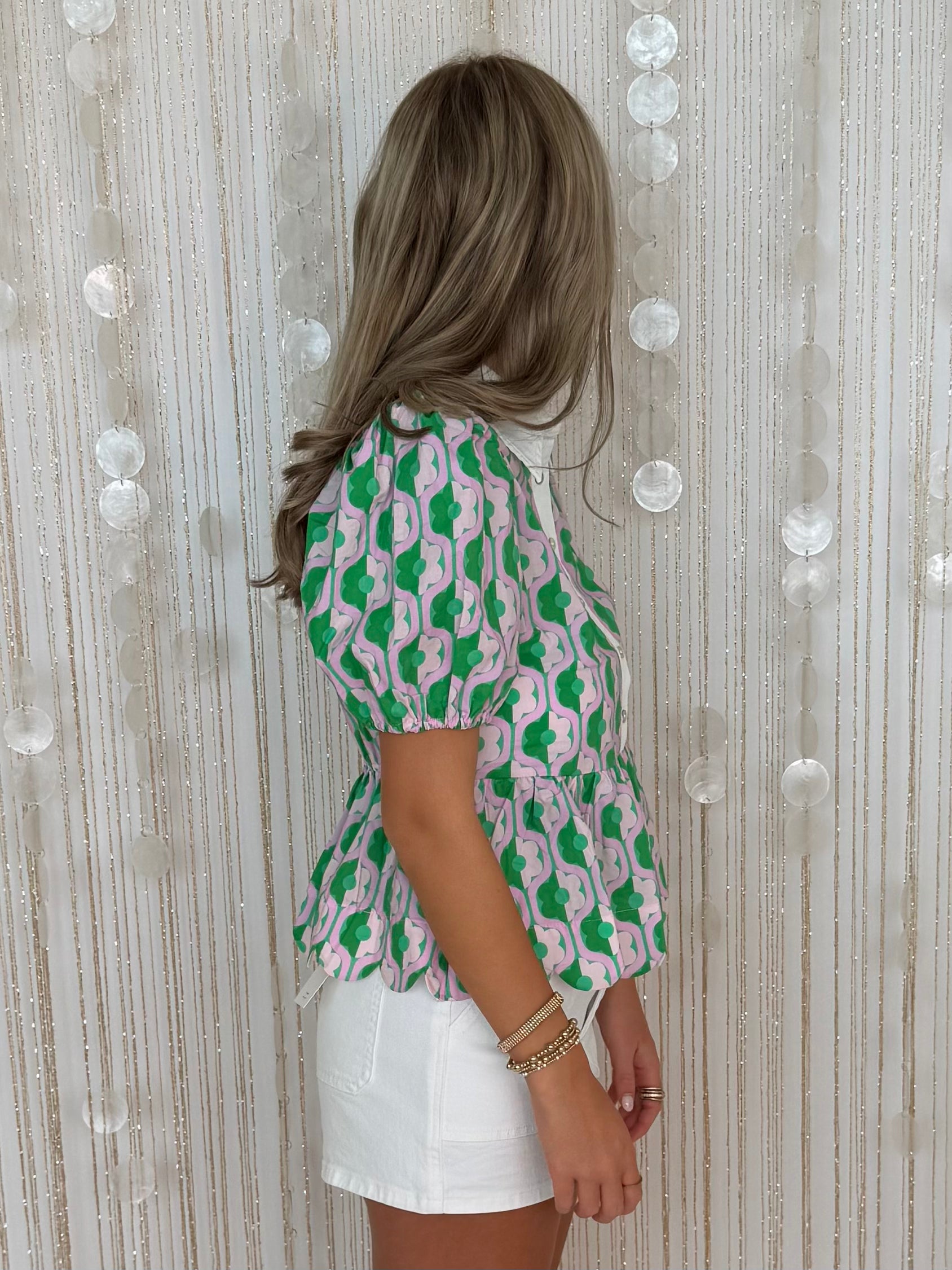 Sweet Season Green Floral Puff Sleeve Top-Shop-Womens-Boutique-Clothing