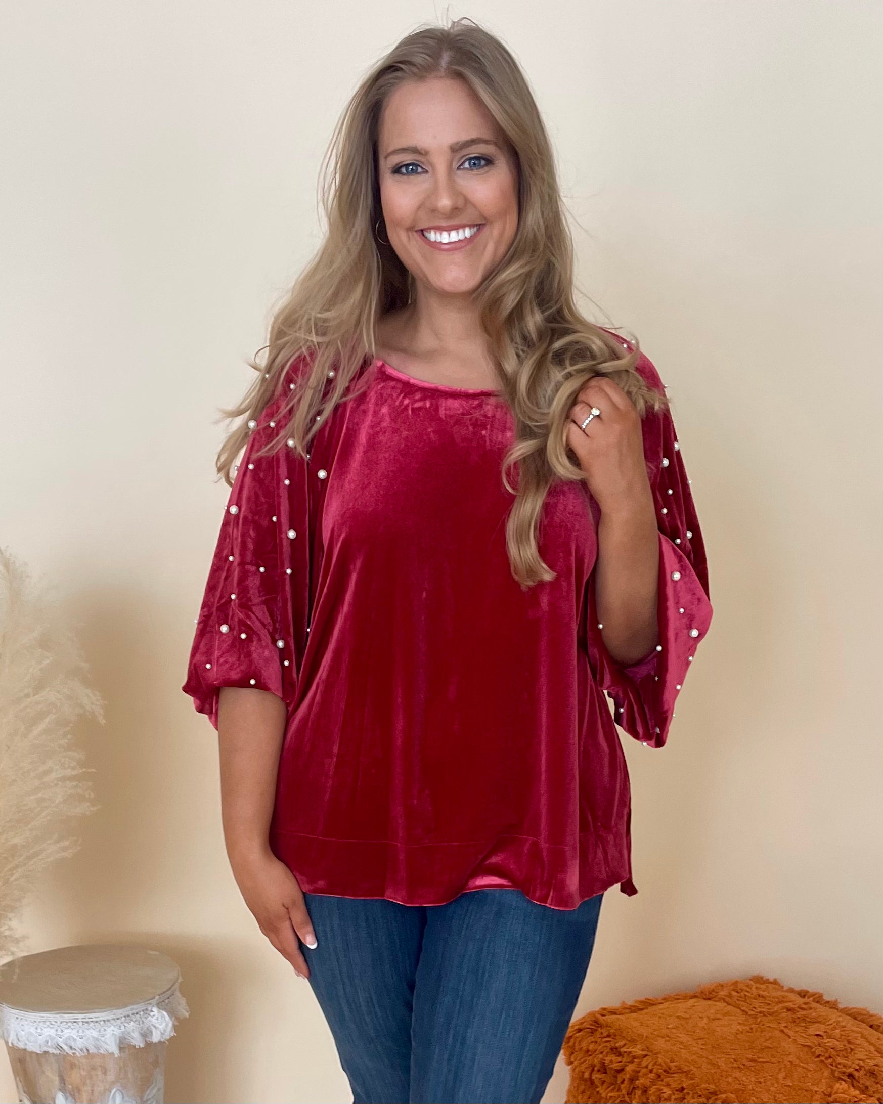 Planned Out Berry Plus Velvet Pearl Top-Shop-Womens-Boutique-Clothing