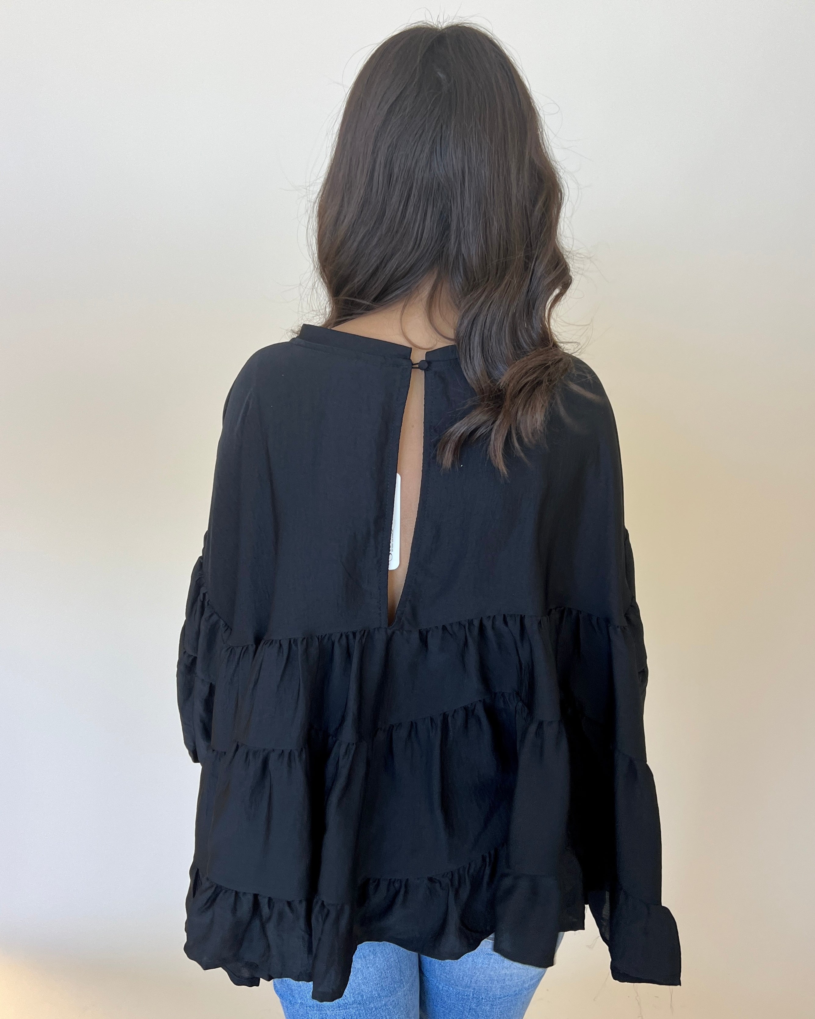 Breezy Times Black Satin Tiered Top-Shop-Womens-Boutique-Clothing