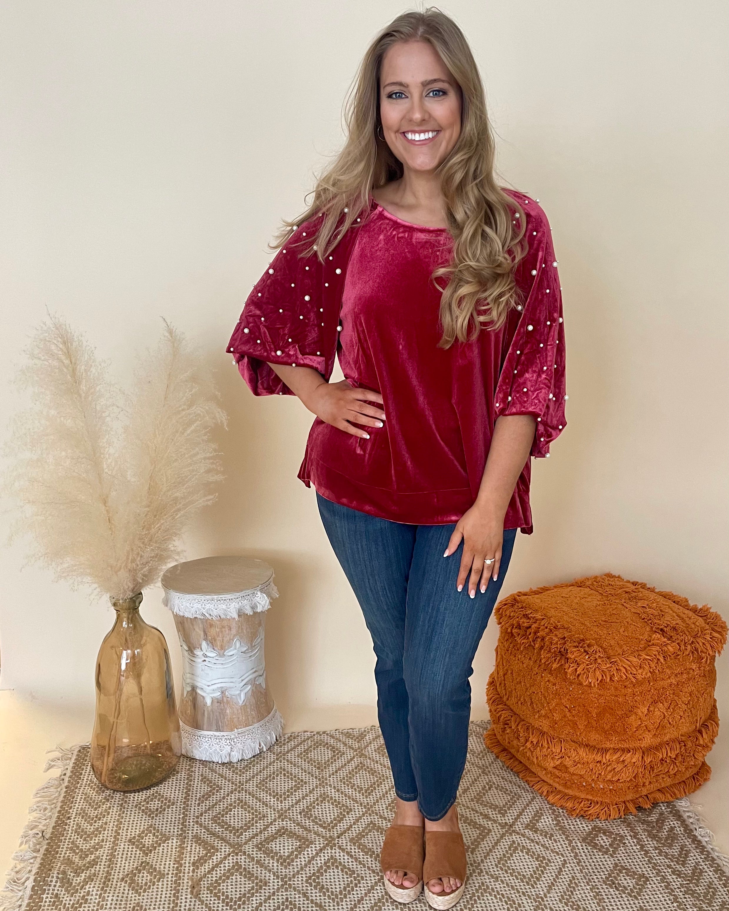 Planned Out Berry Plus Velvet Pearl Top-Shop-Womens-Boutique-Clothing