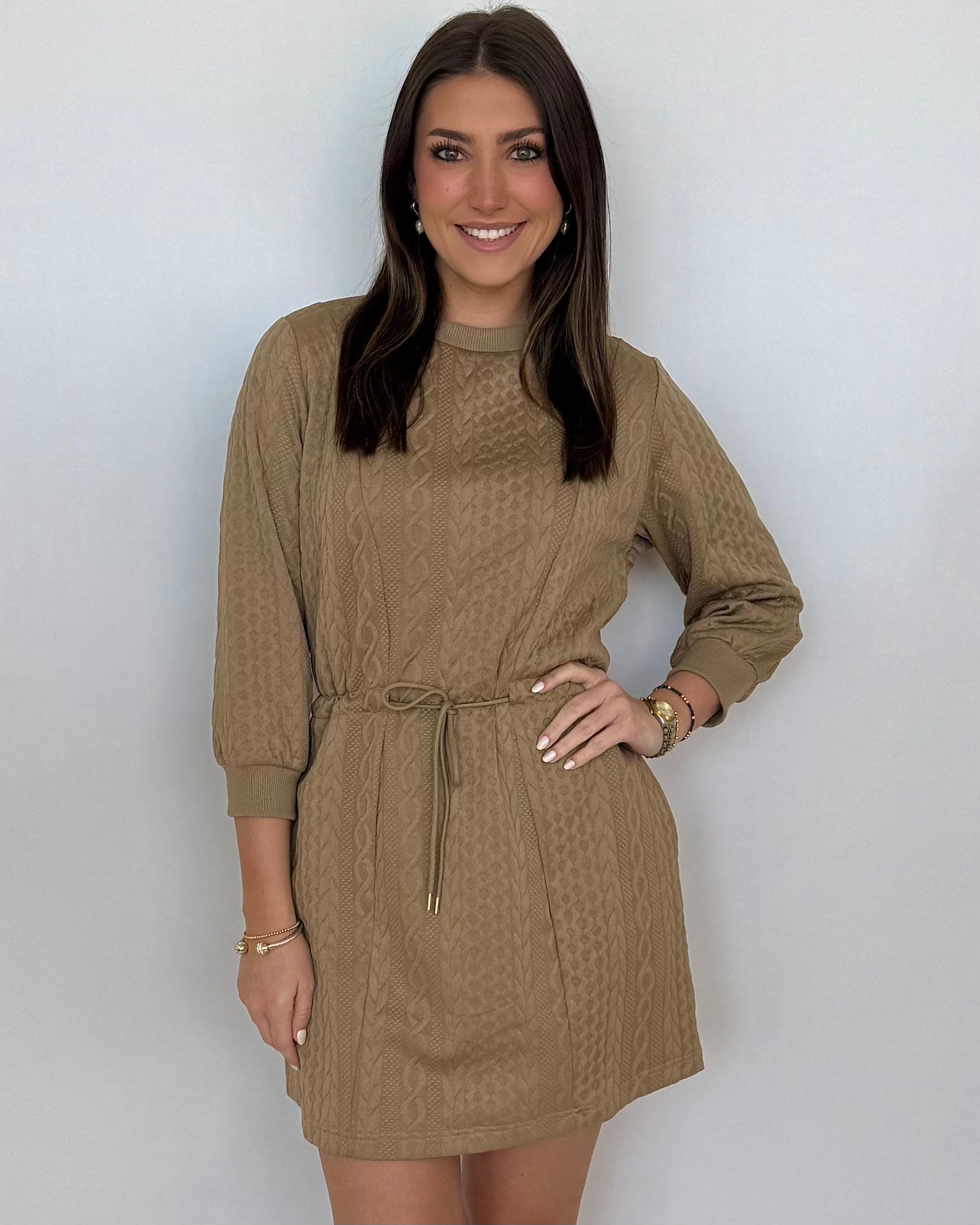Finding Ways Taupe Cable Tie Waist Dress-Shop-Womens-Boutique-Clothing