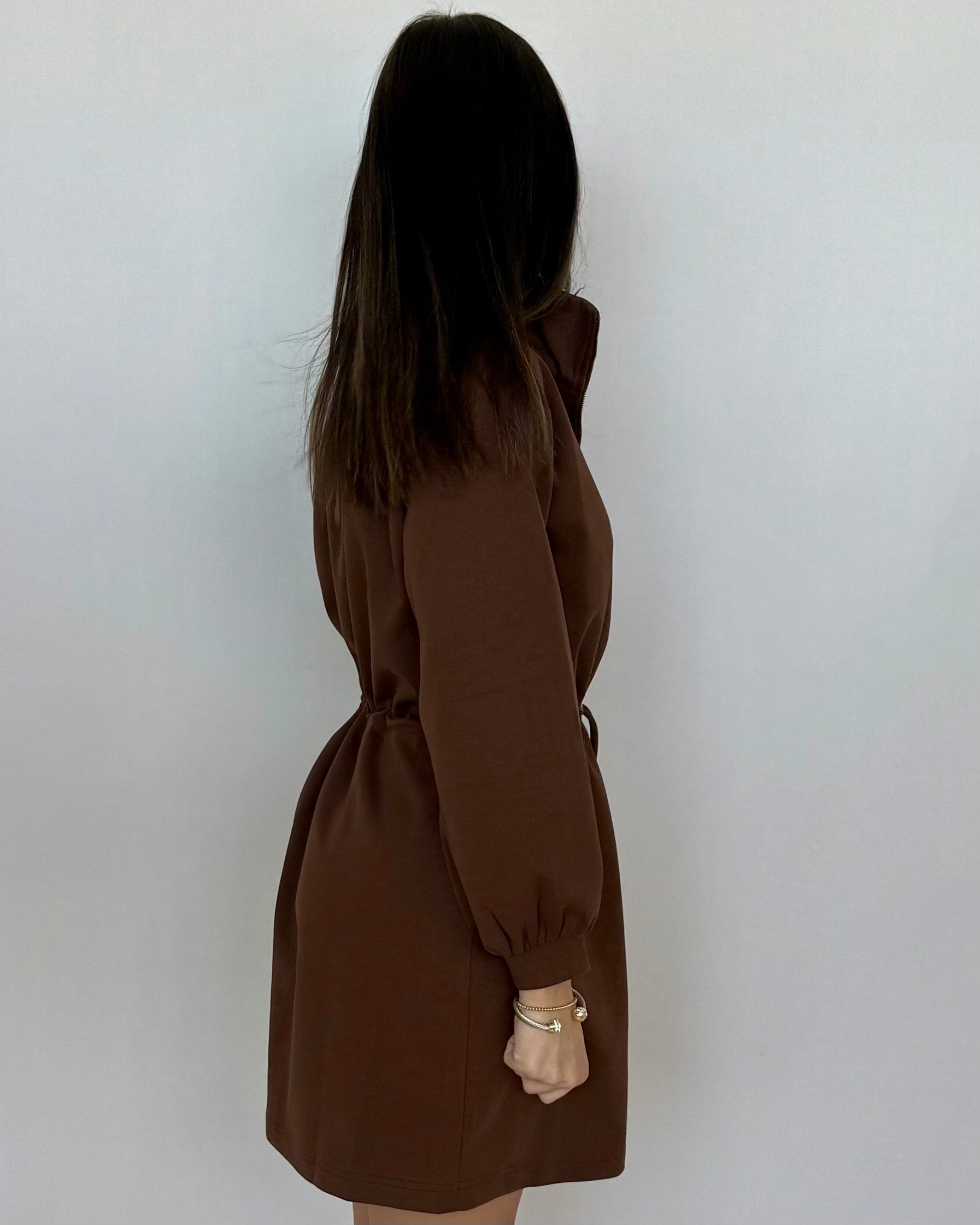 Let You Win Coffee Zip Drawstring Dress-Shop-Womens-Boutique-Clothing