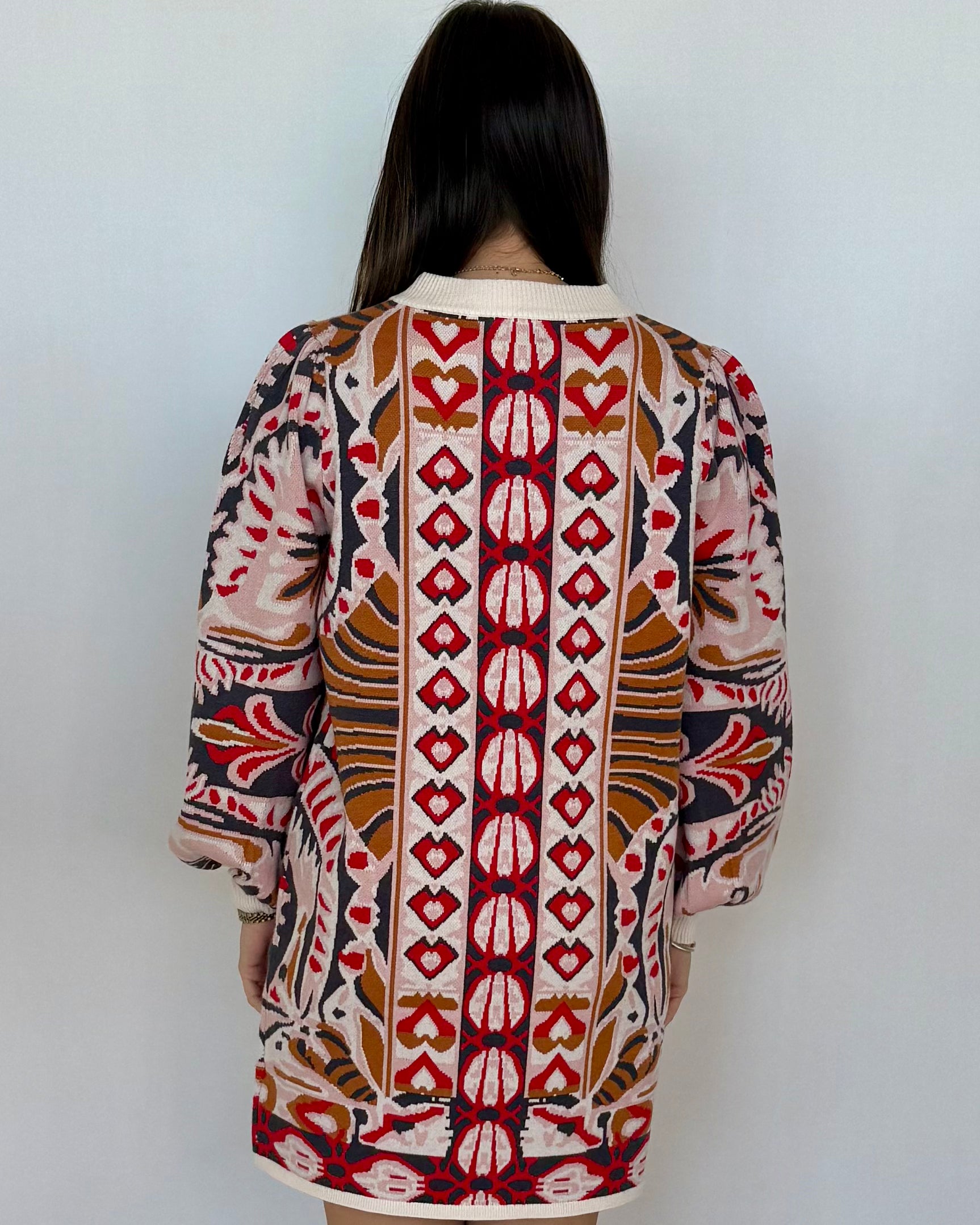 Mulberry Kiss Beige Floral Jacquard Knit Dress-Shop-Womens-Boutique-Clothing