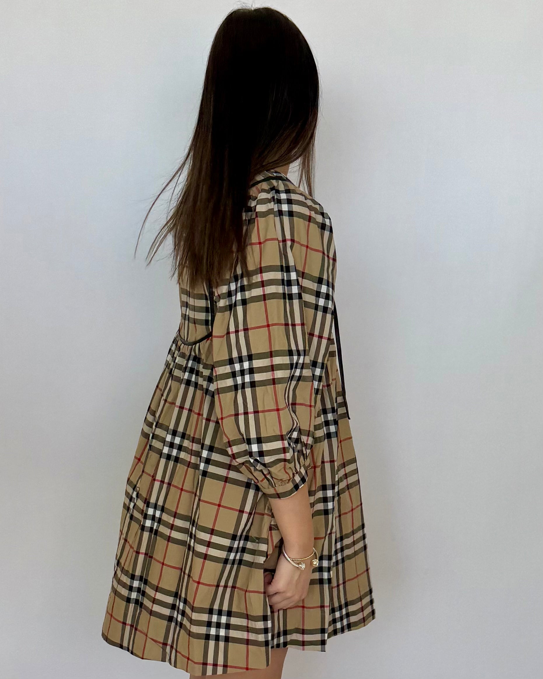Wrapped In Joy Taupe Plaid Babydoll Dress-Shop-Womens-Boutique-Clothing