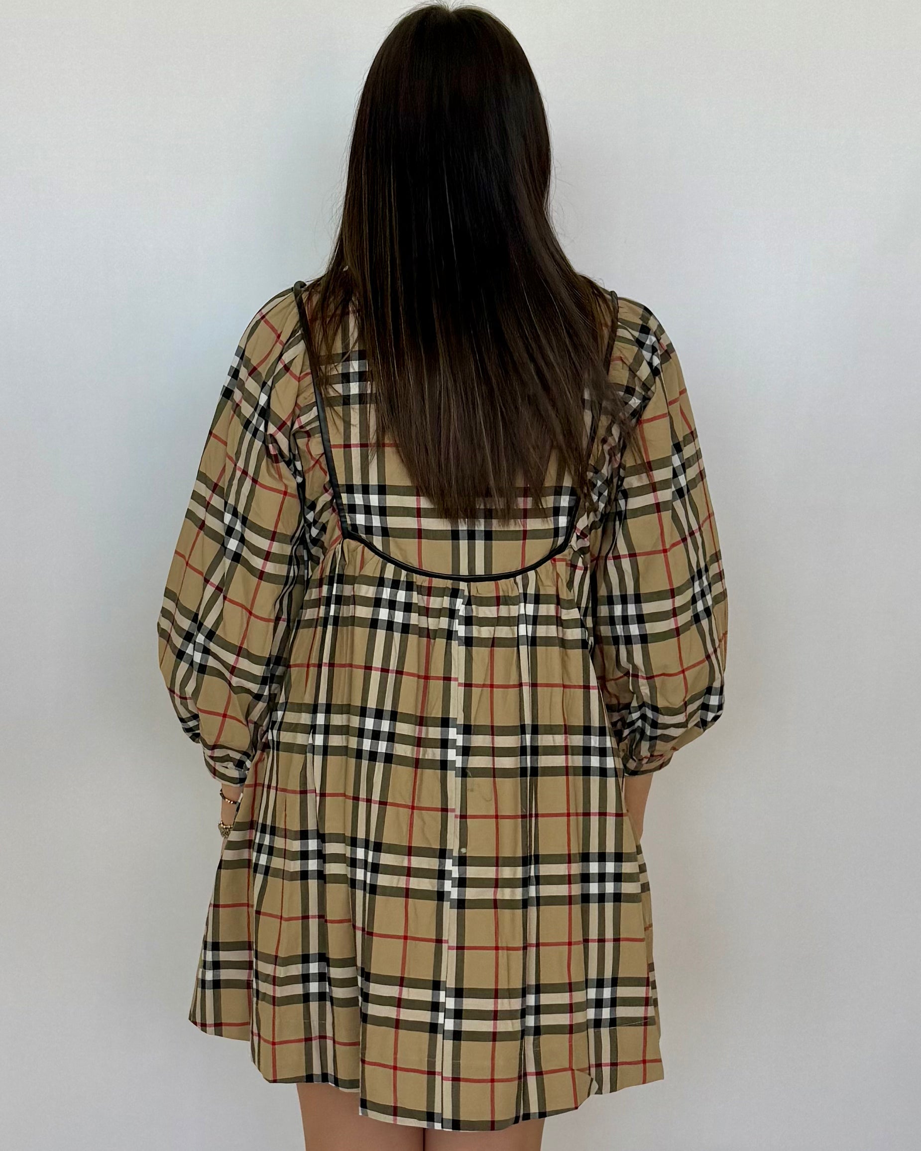 Wrapped In Joy Taupe Plaid Babydoll Dress-Shop-Womens-Boutique-Clothing