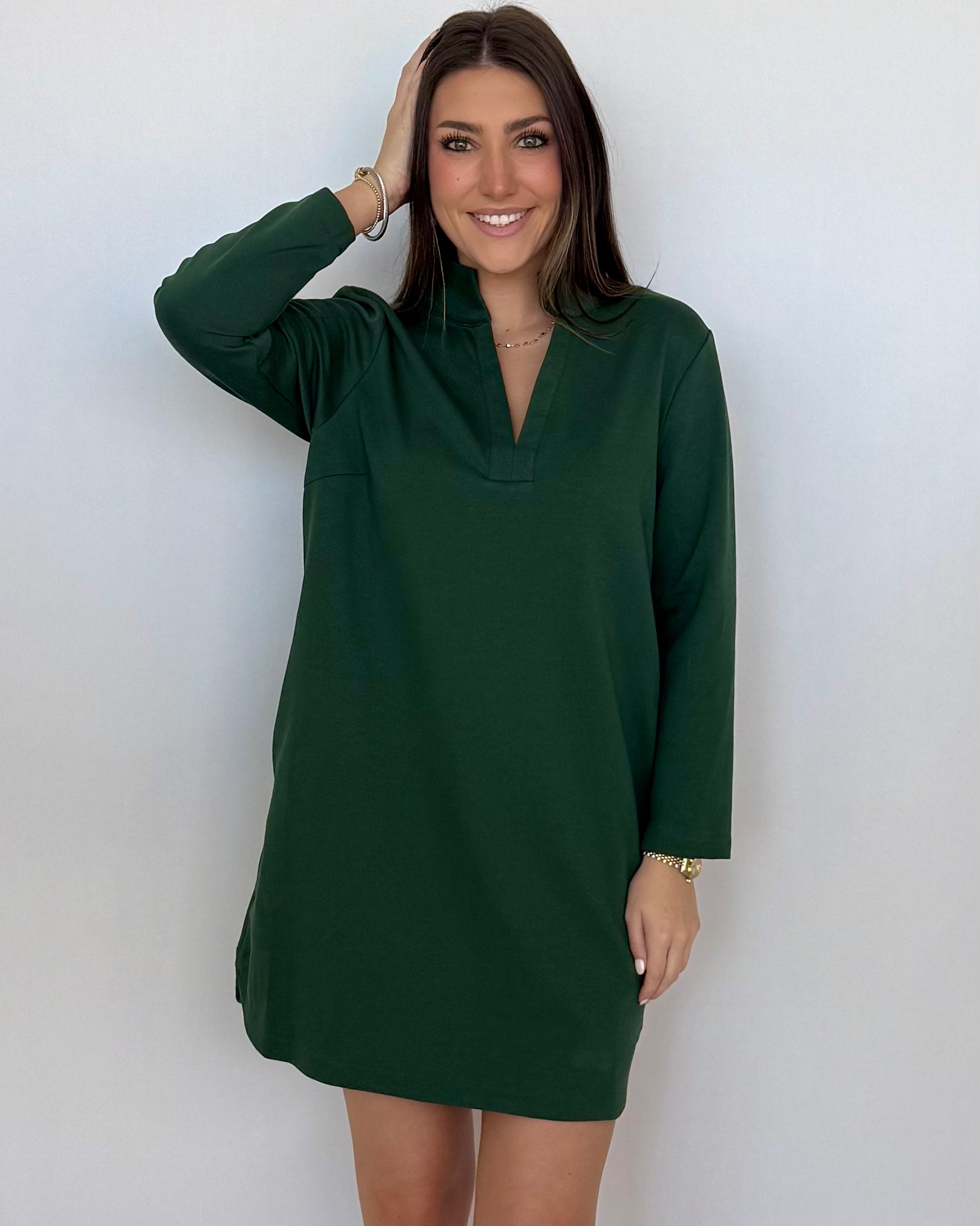 Cozy Up H Green Split Pocket Dress-Shop-Womens-Boutique-Clothing