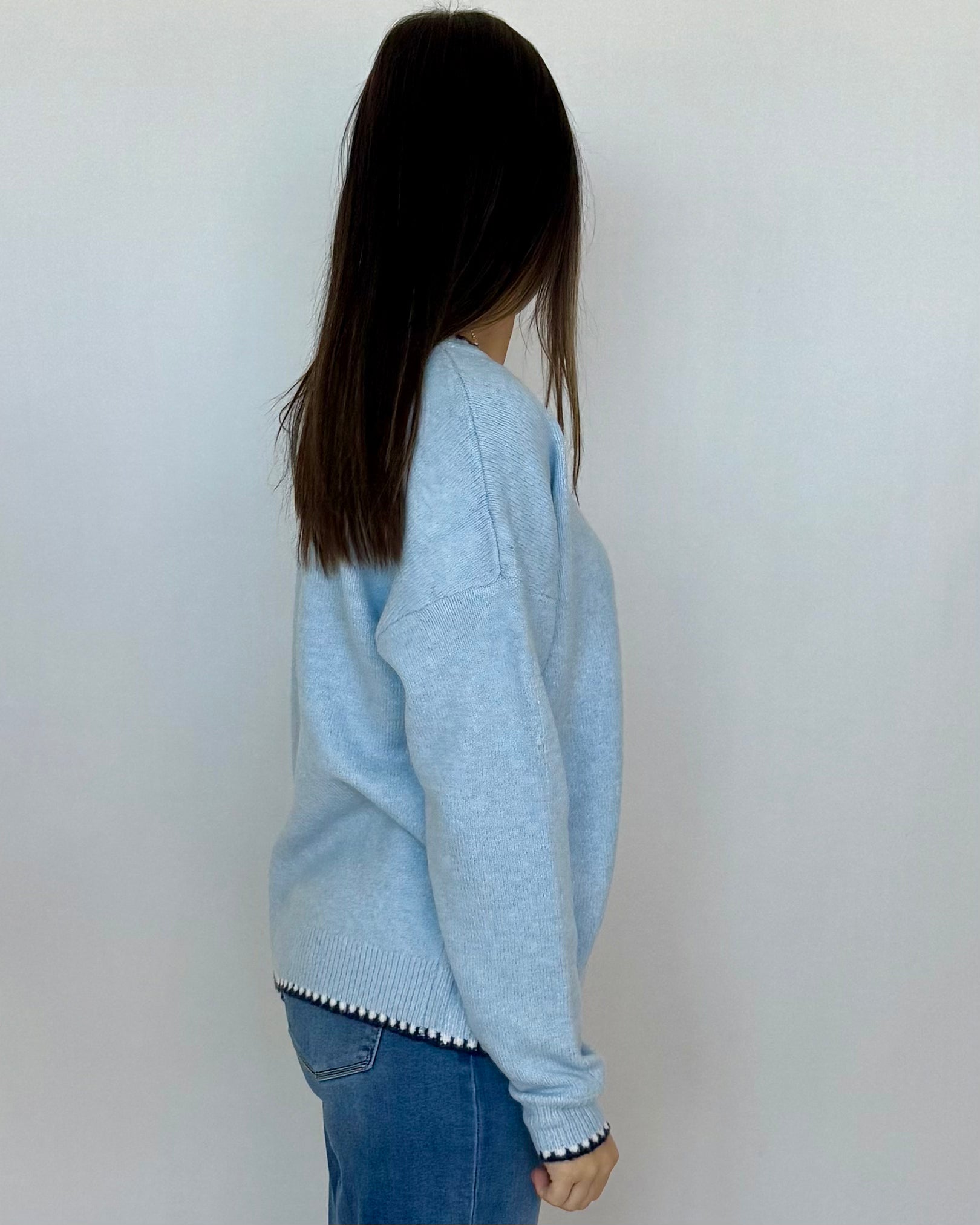 Another Day Lt Blue Stitch Pocket Sweater-Shop-Womens-Boutique-Clothing