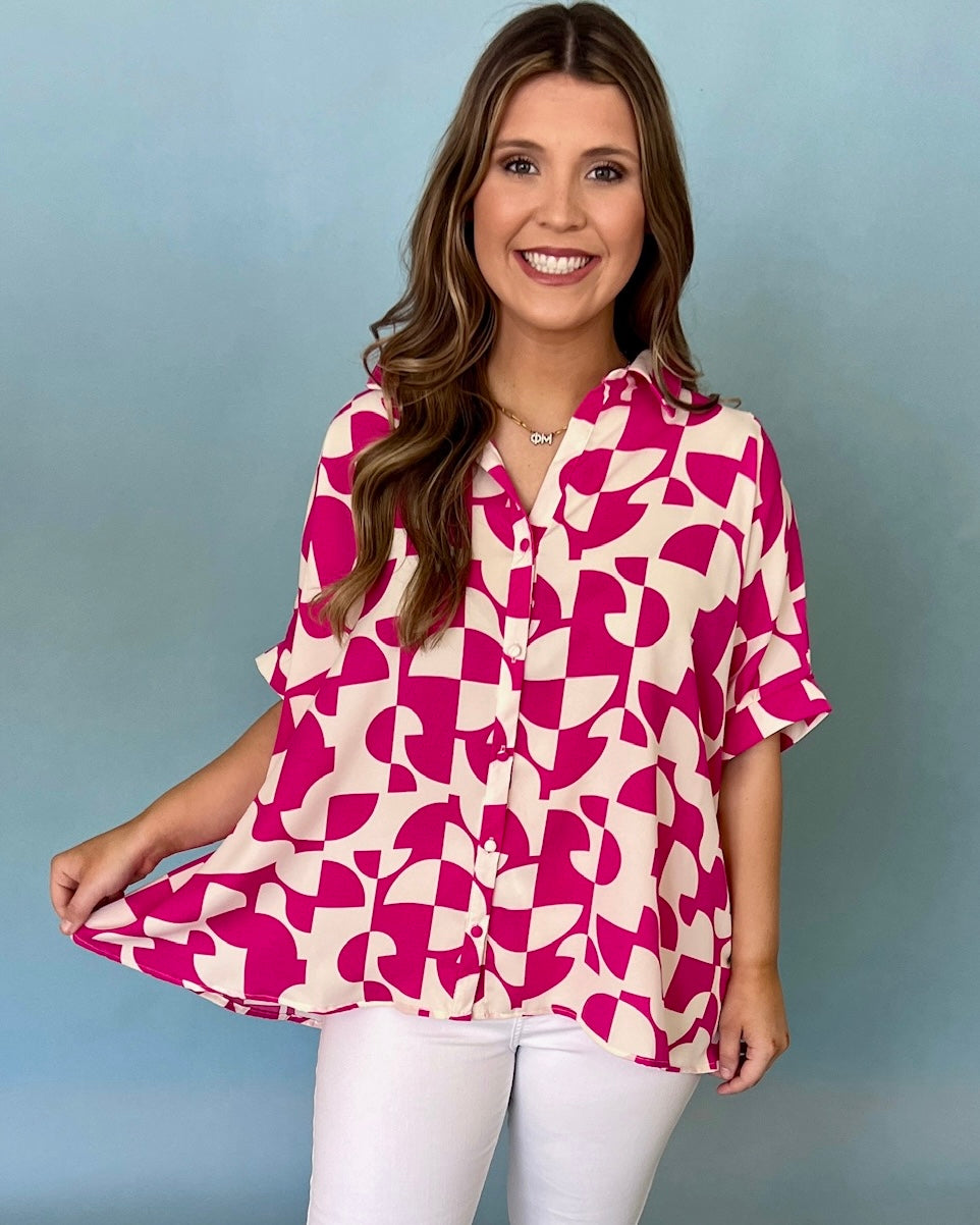 Slight Breeze Pink Geometric Top-Shop-Womens-Boutique-Clothing