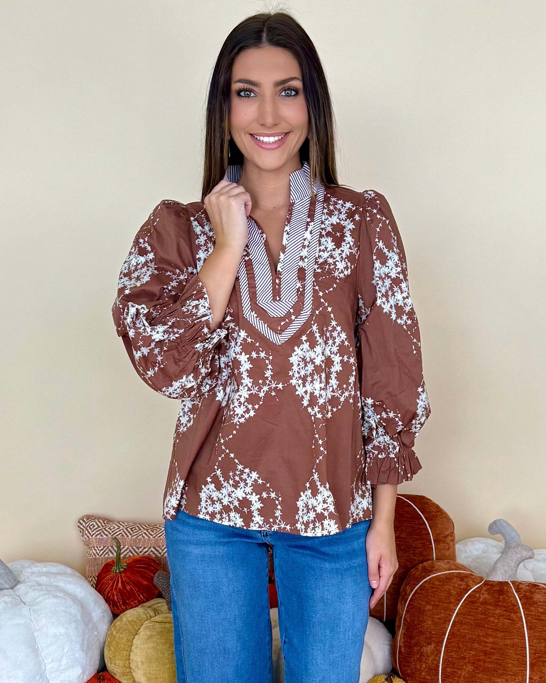 Freshly Picked Brown Floral Contrast Top-Shop-Womens-Boutique-Clothing