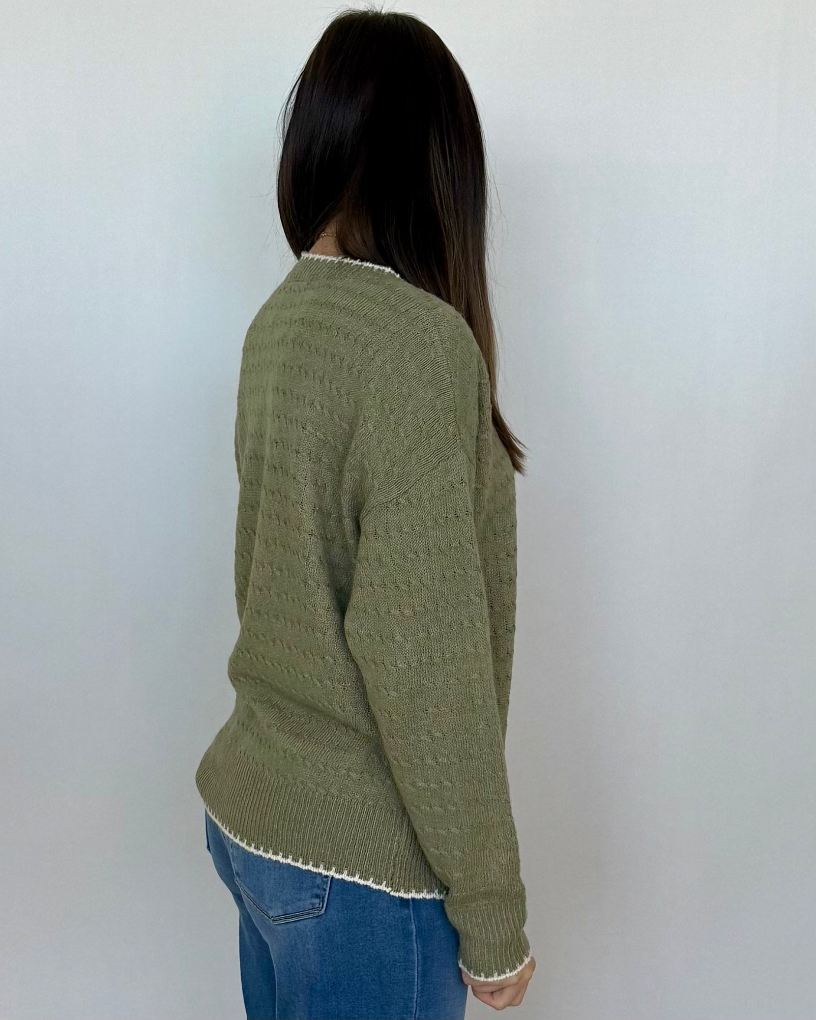 Doing My Best Lt Olive Stitched Cable Sweater-Shop-Womens-Boutique-Clothing