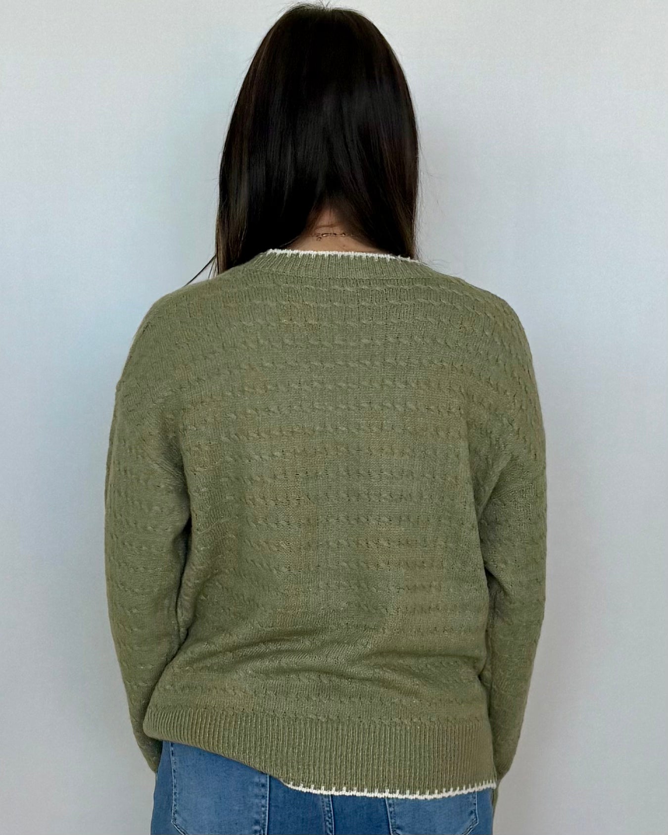Doing My Best Lt Olive Stitched Cable Sweater-Shop-Womens-Boutique-Clothing