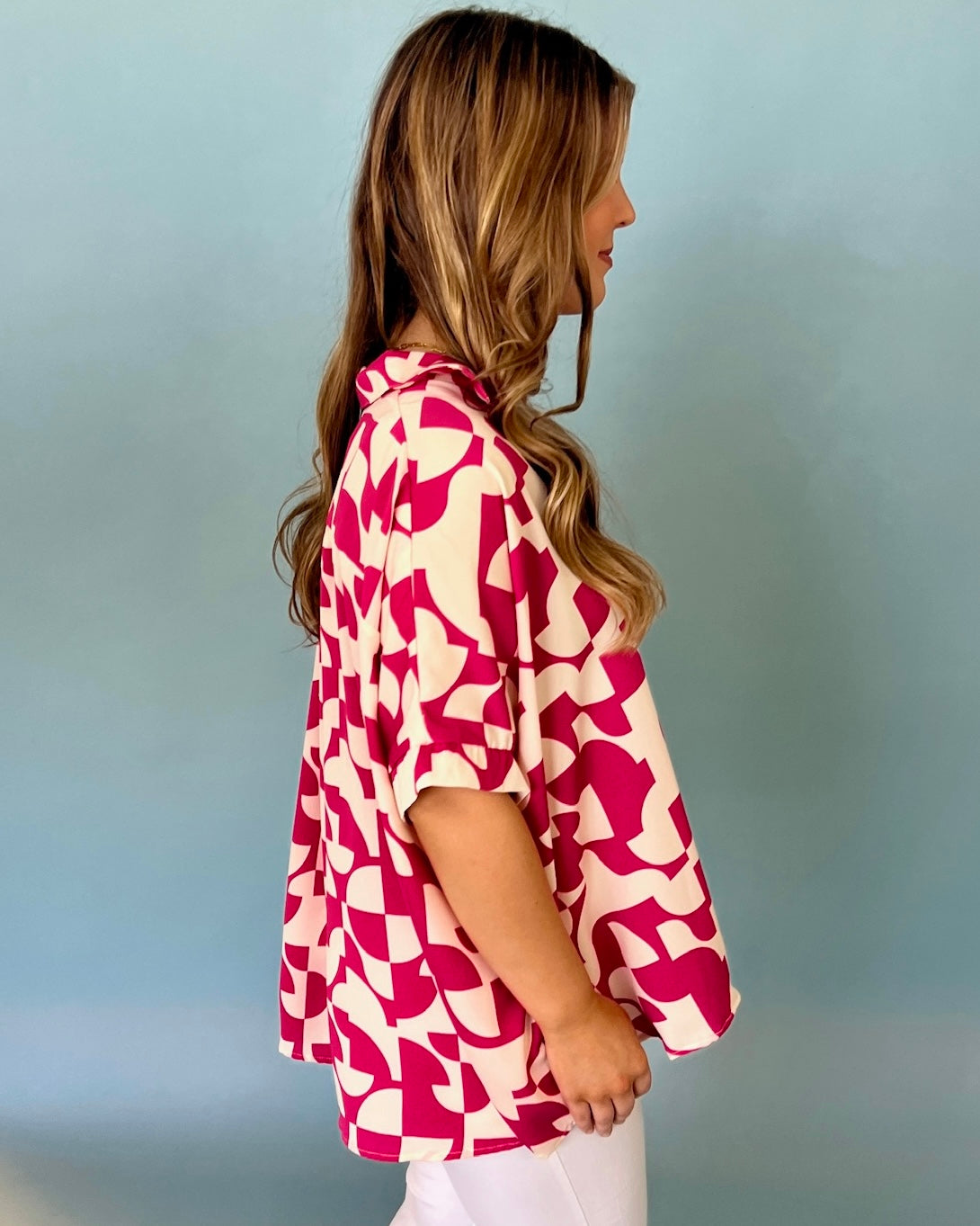 Slight Breeze Pink Geometric Top-Shop-Womens-Boutique-Clothing