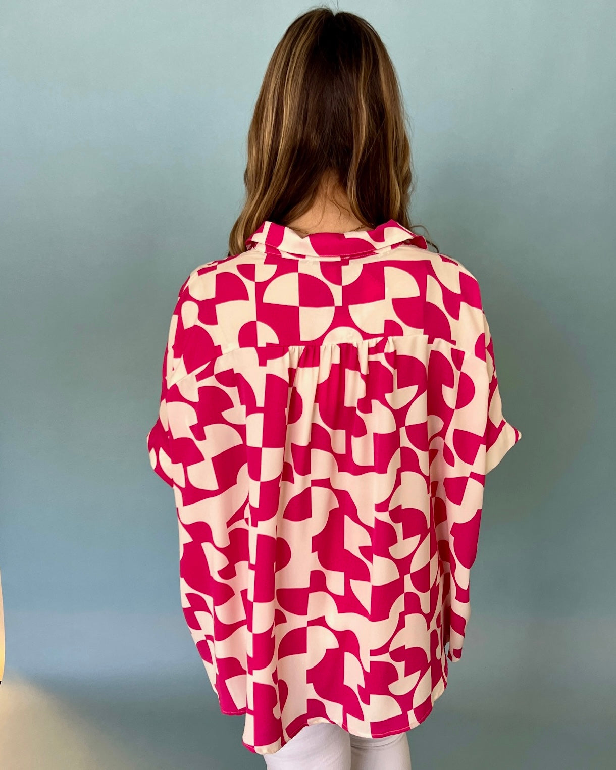 Slight Breeze Pink Geometric Top-Shop-Womens-Boutique-Clothing