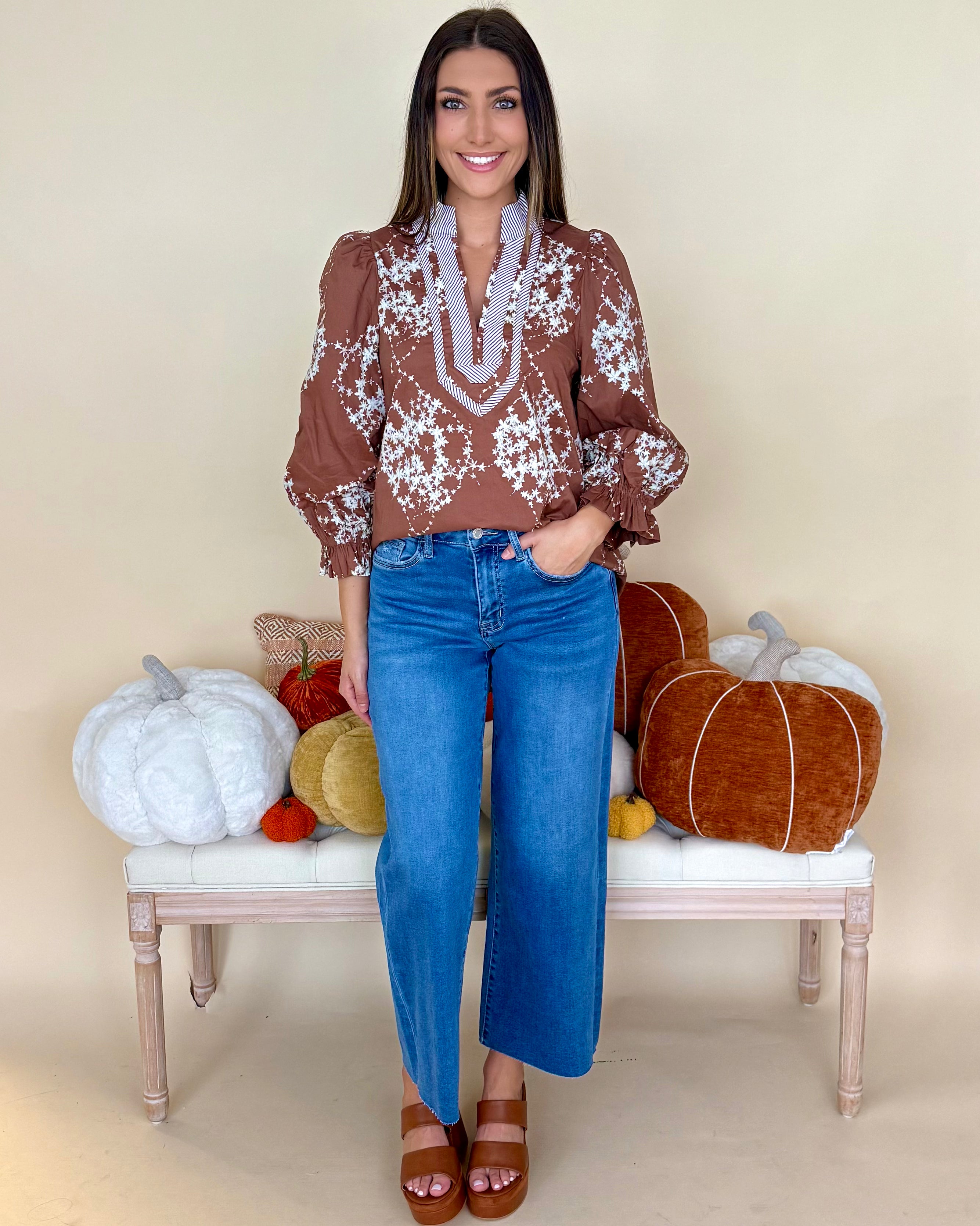 Freshly Picked Brown Floral Contrast Top-Shop-Womens-Boutique-Clothing