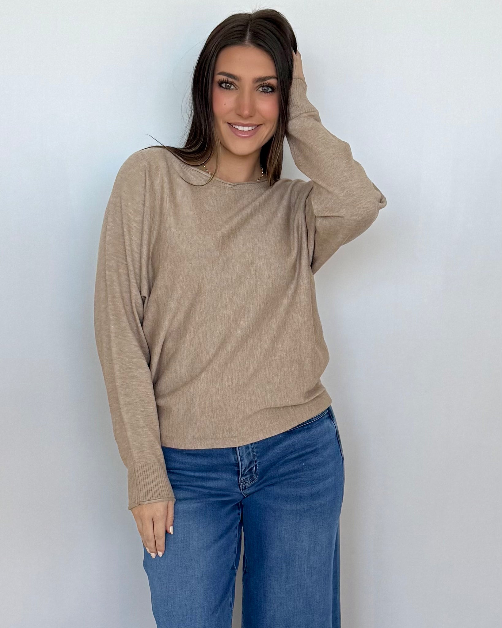 Always In Sight Taupe Dolman Sweater-Shop-Womens-Boutique-Clothing