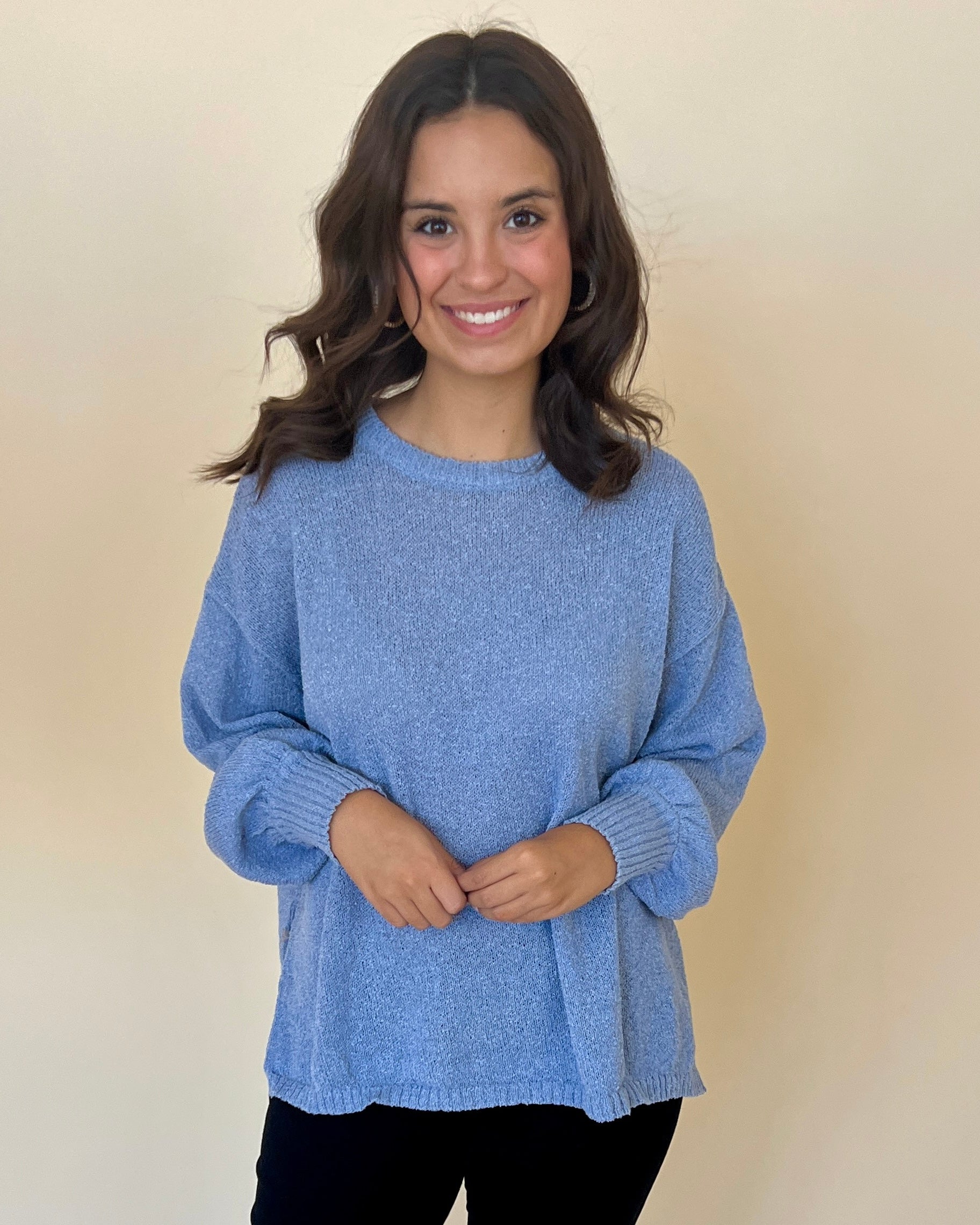 Toasty Times Dusk Blue Knitted Sweater-Shop-Womens-Boutique-Clothing