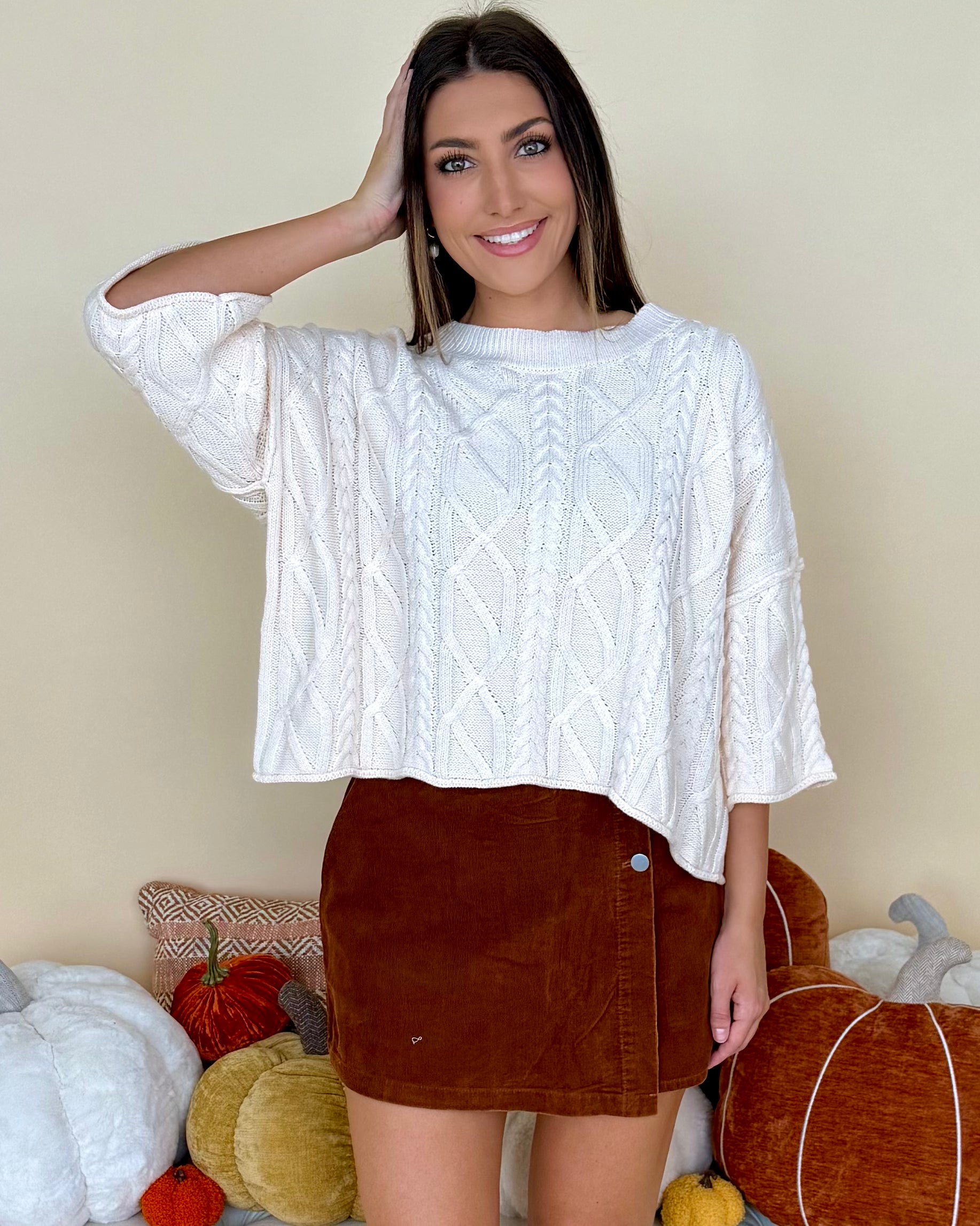 Cherish You Ecru Cable Sweater-Shop-Womens-Boutique-Clothing