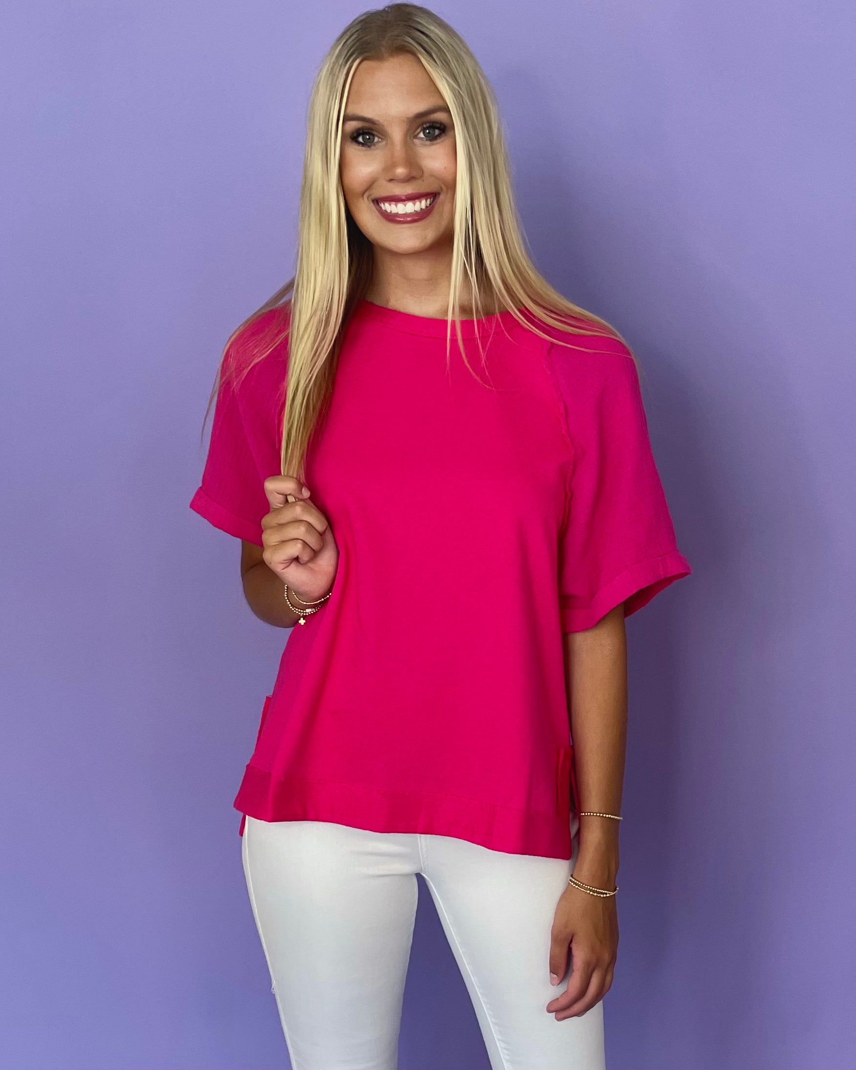 Warm Weather Hot Pink Gauze Top-Shop-Womens-Boutique-Clothing