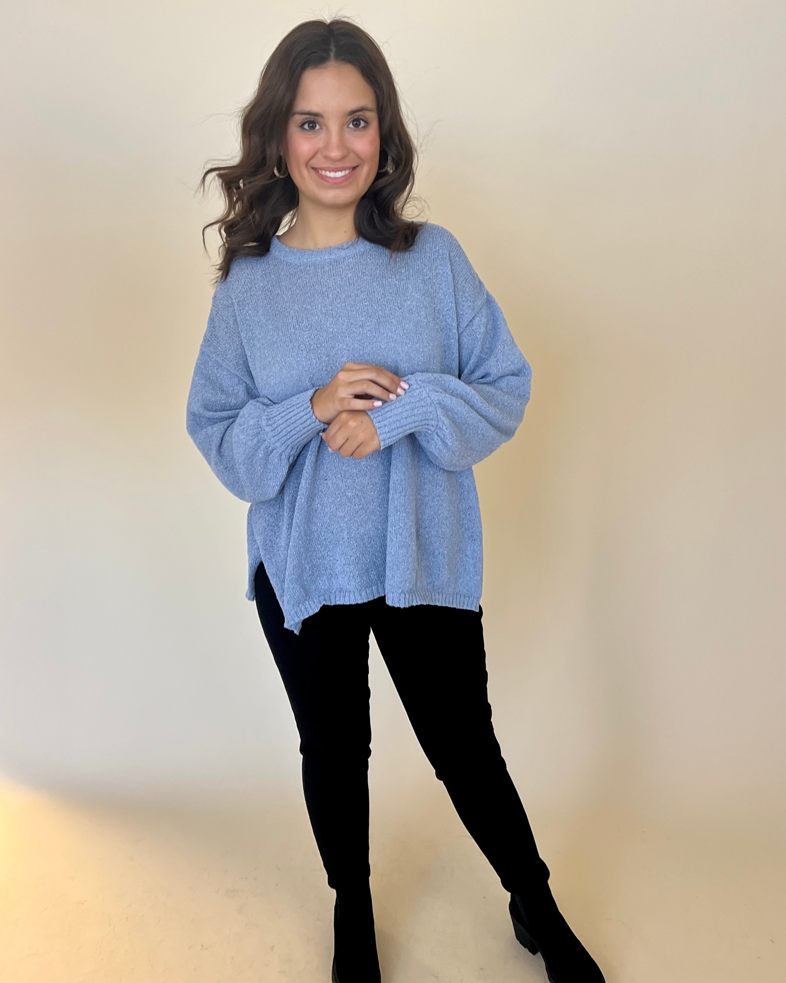 Toasty Times Dusk Blue Knitted Sweater-Shop-Womens-Boutique-Clothing