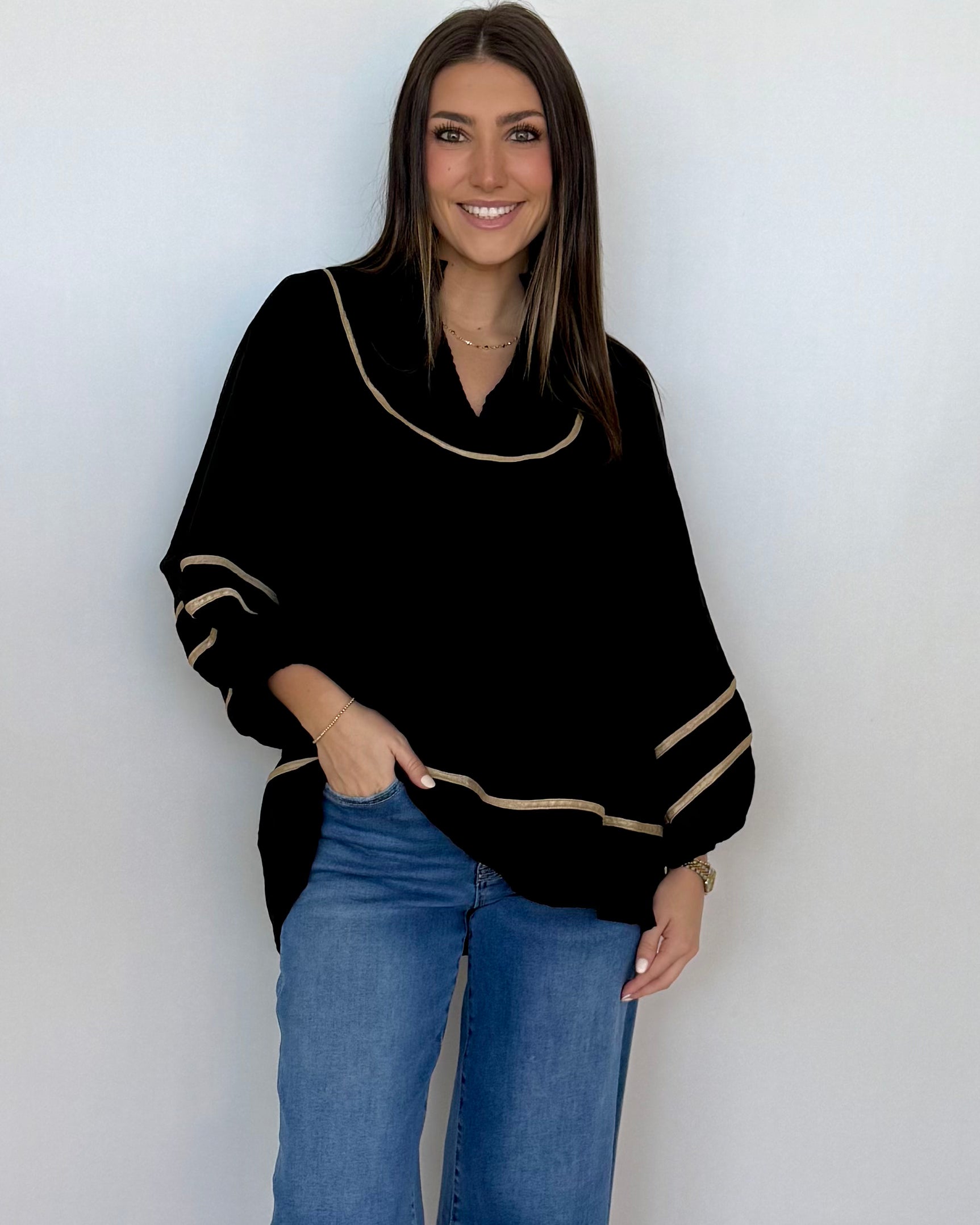 Moment Of Time Black Smocked Piping Top-Shop-Womens-Boutique-Clothing