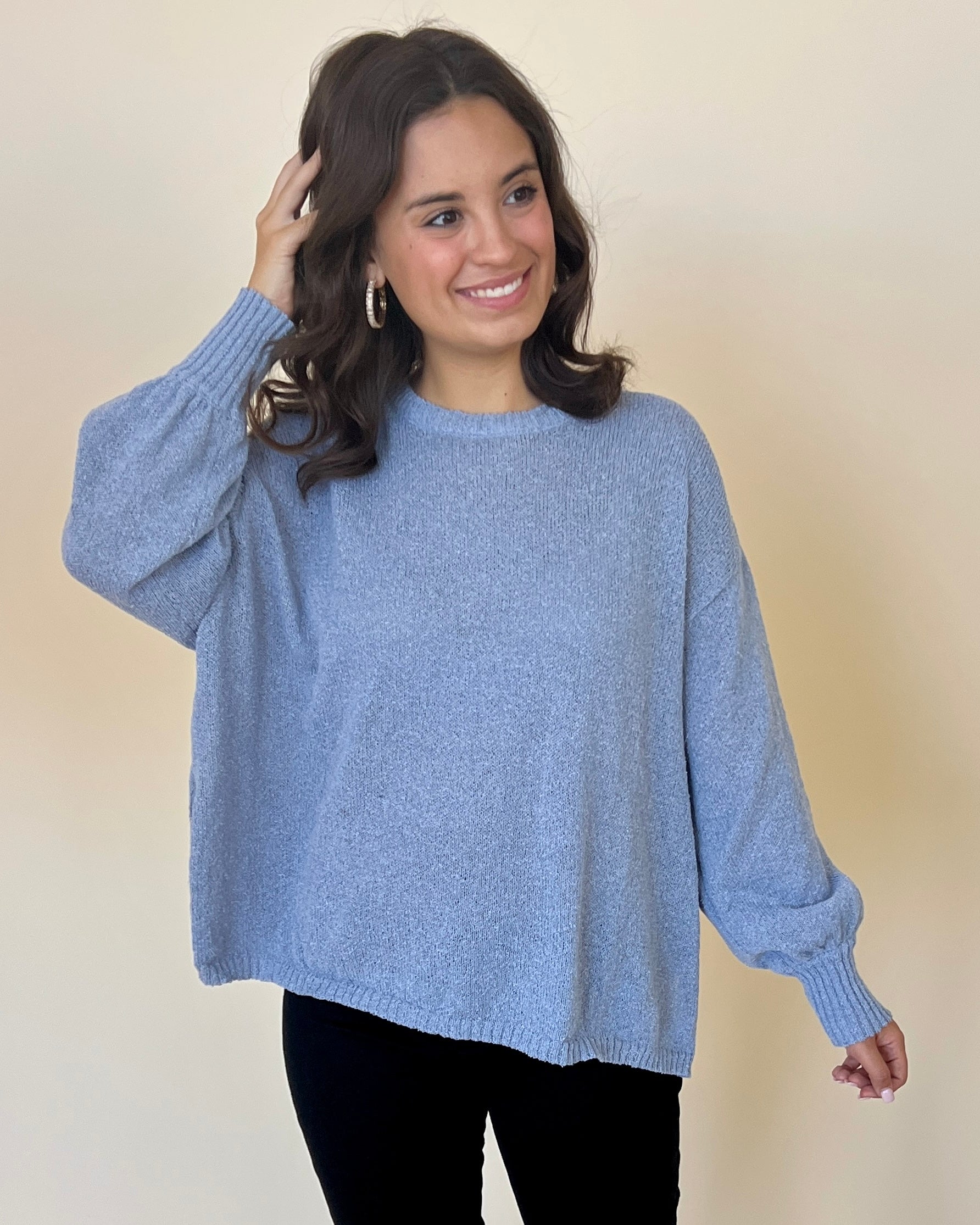 Toasty Times Dusk Blue Knitted Sweater-Shop-Womens-Boutique-Clothing