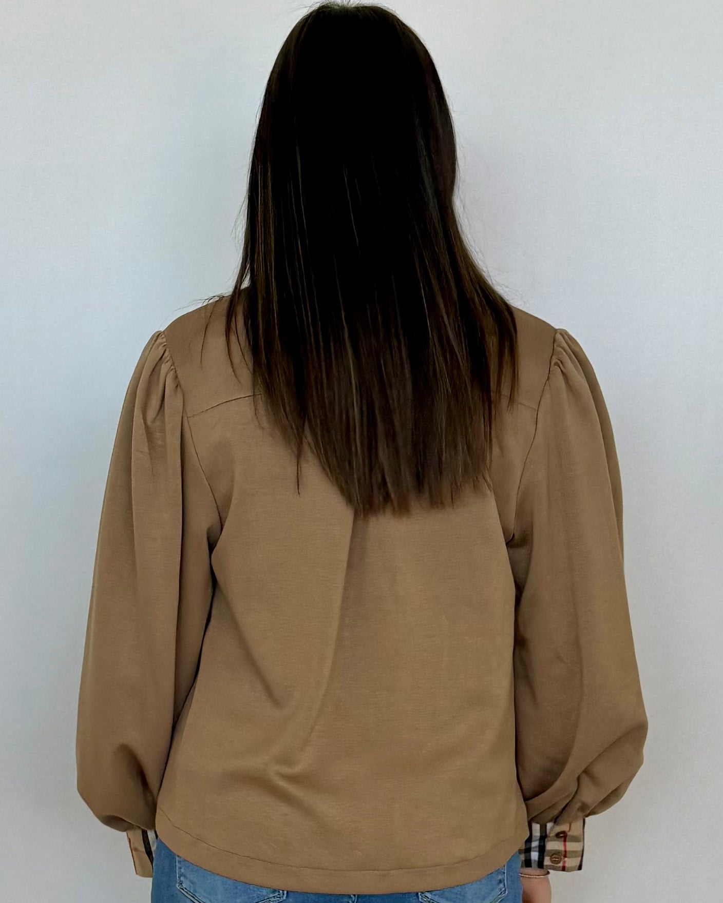 For The Best Taupe Plaid Contrast Top-Shop-Womens-Boutique-Clothing