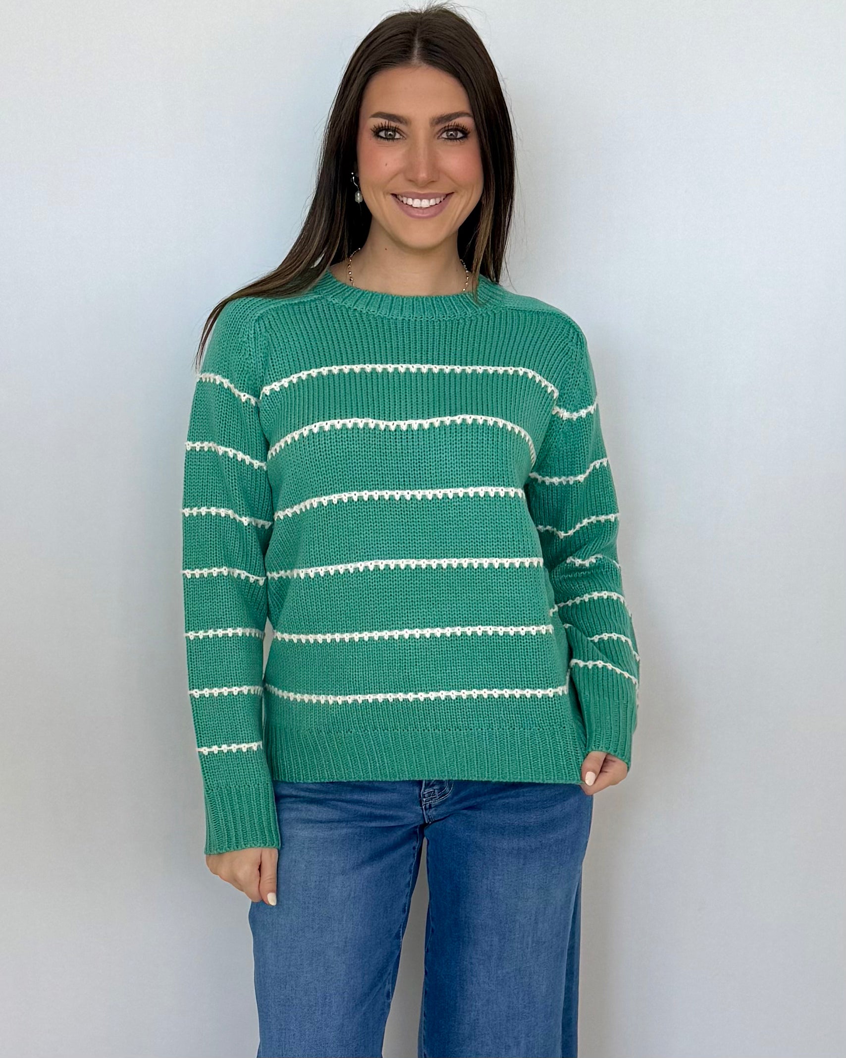 Tell You All Lt Jade Texture Stripe Sweater-Shop-Womens-Boutique-Clothing