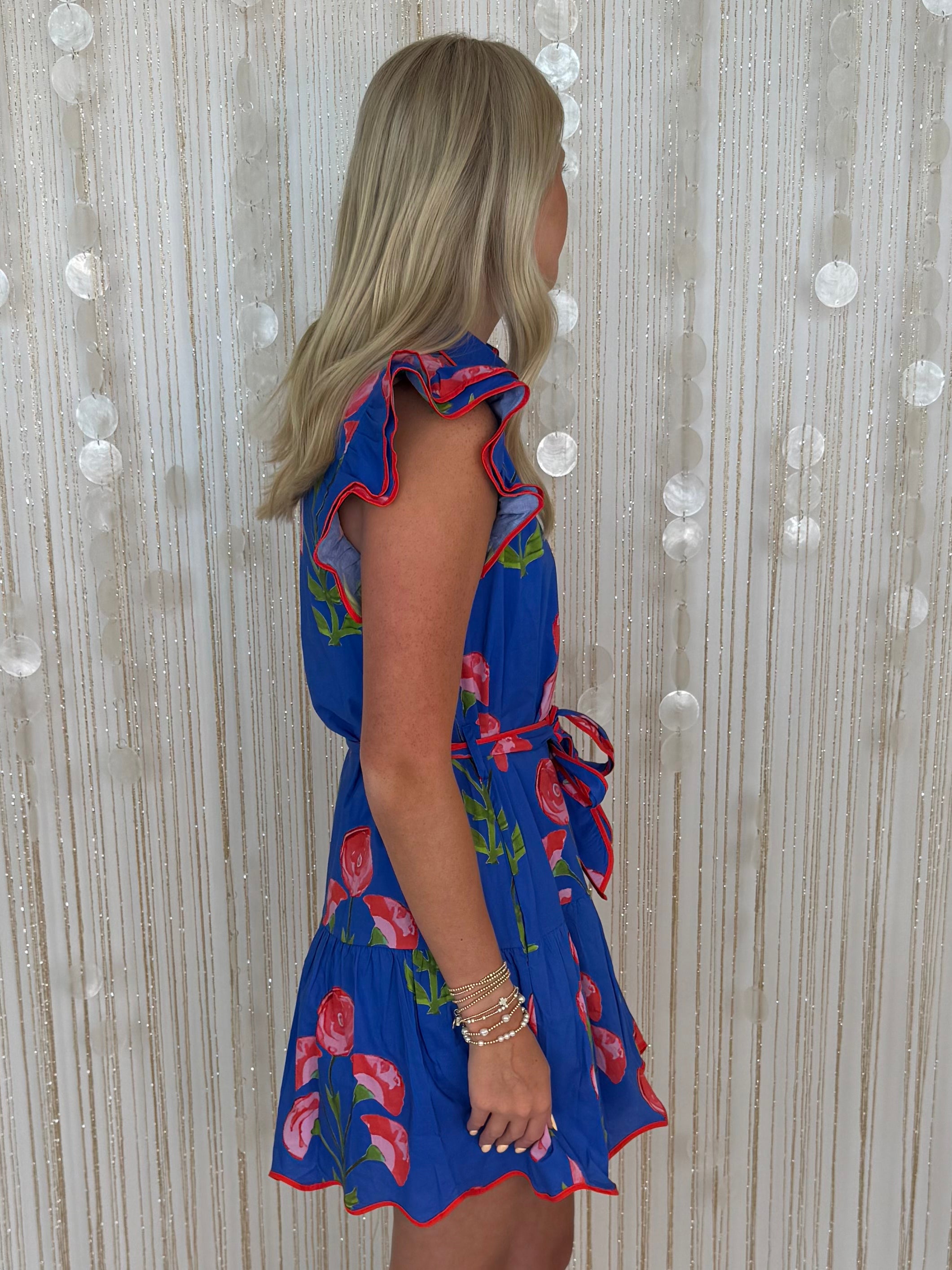 Easy Grace Royal Flutter Sleeve Belted Dress-Shop-Womens-Boutique-Clothing