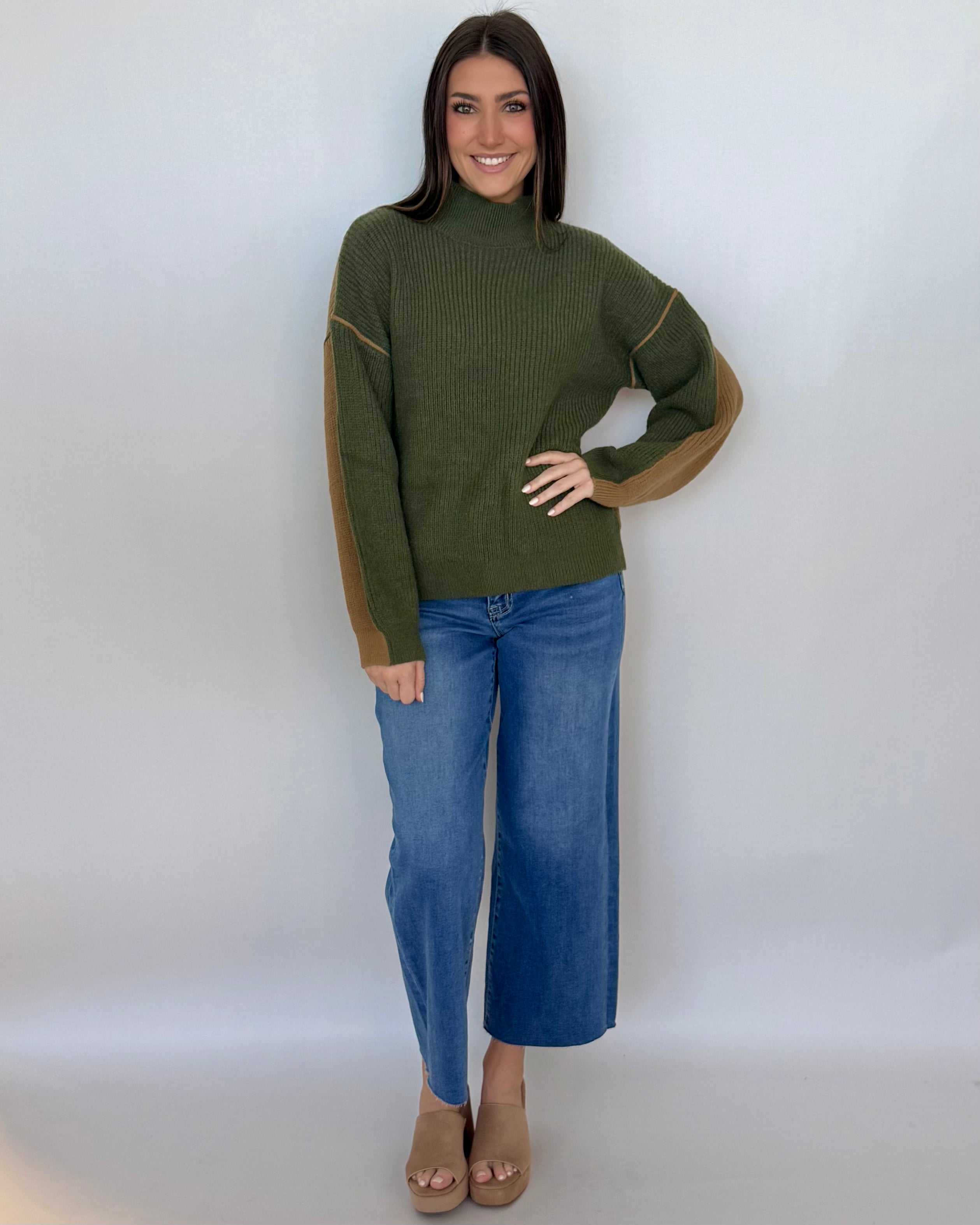 Cozy All Day Olive Contrast Sweater-Shop-Womens-Boutique-Clothing