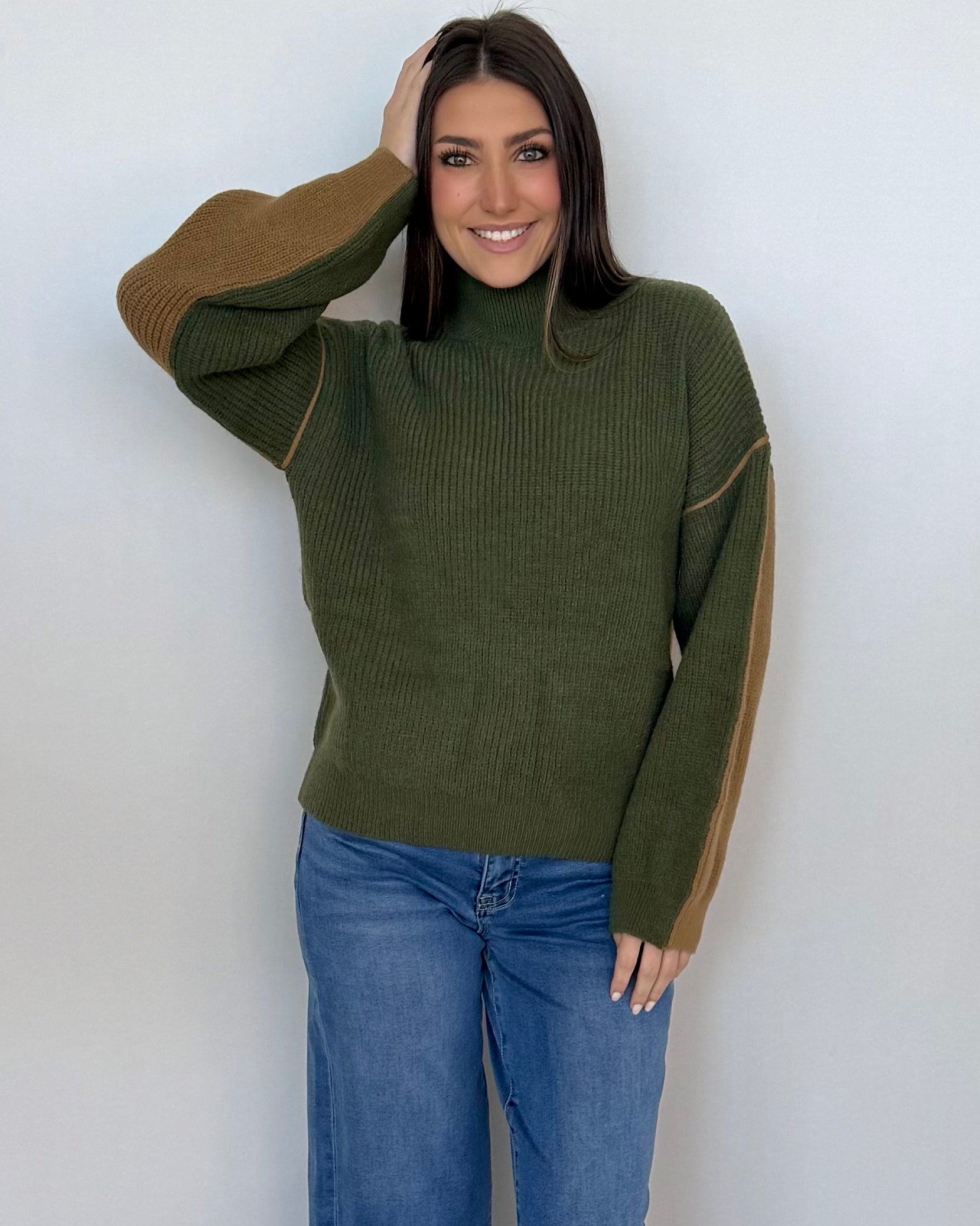 Cozy All Day Olive Contrast Sweater-Shop-Womens-Boutique-Clothing