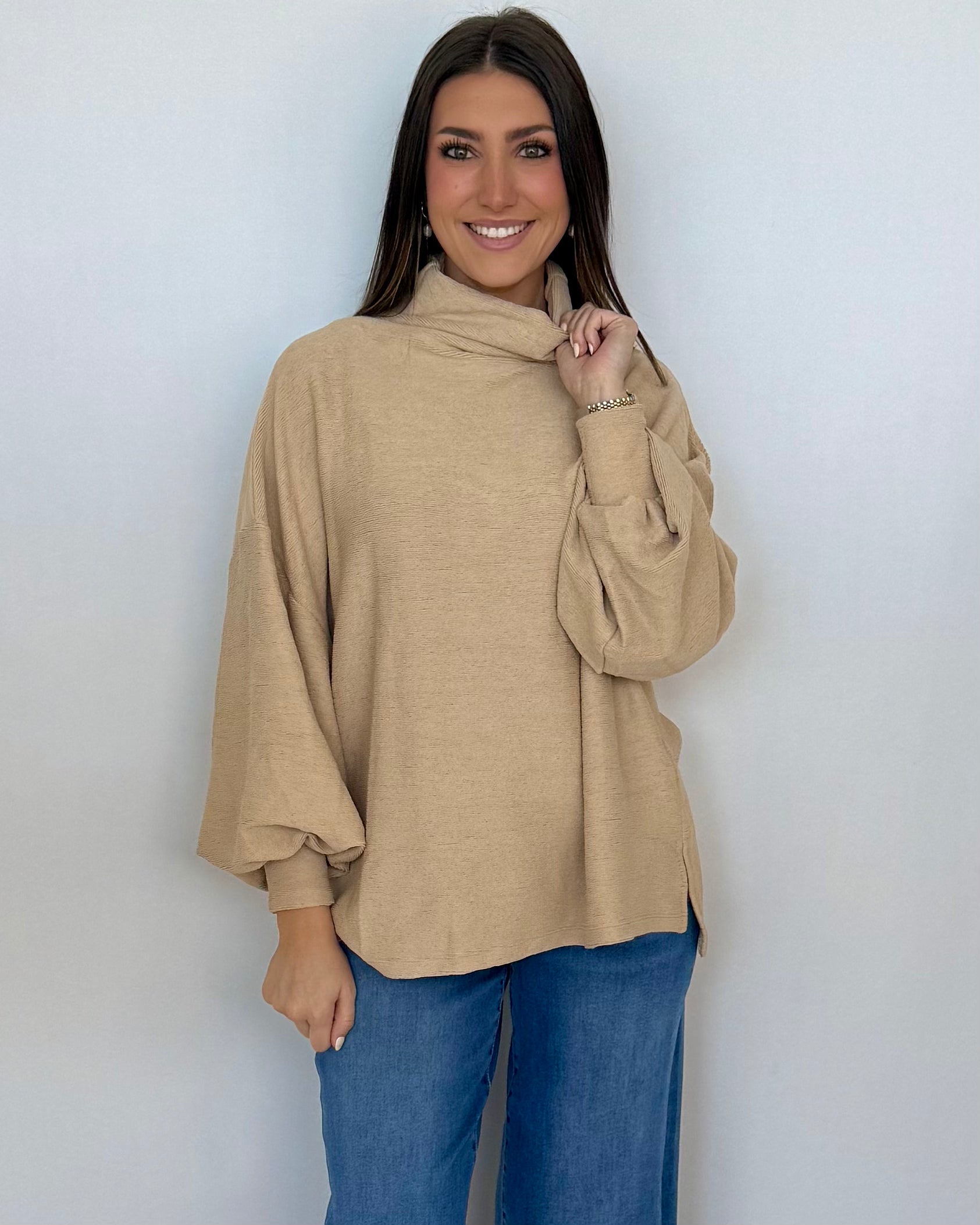Set You Free Beige Balloon Sleeve Top-Shop-Womens-Boutique-Clothing