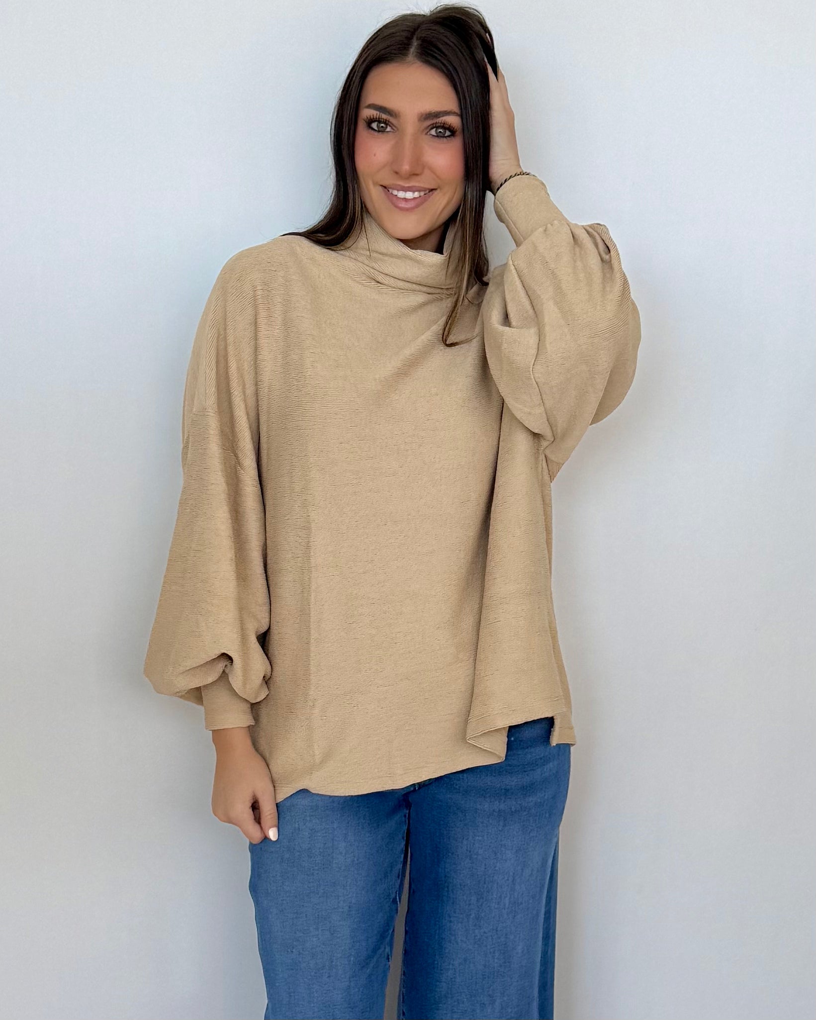 Set You Free Beige Balloon Sleeve Top-Shop-Womens-Boutique-Clothing