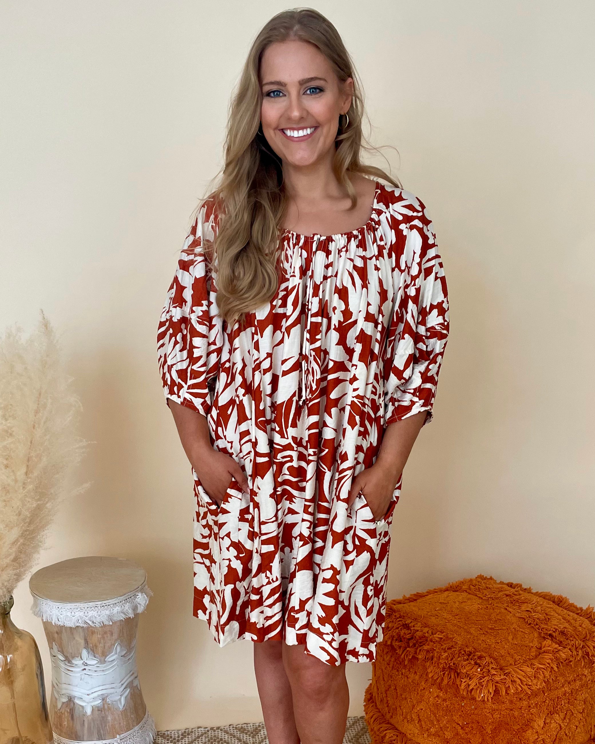 See You Out Rust Plus Print Dress-Shop-Womens-Boutique-Clothing