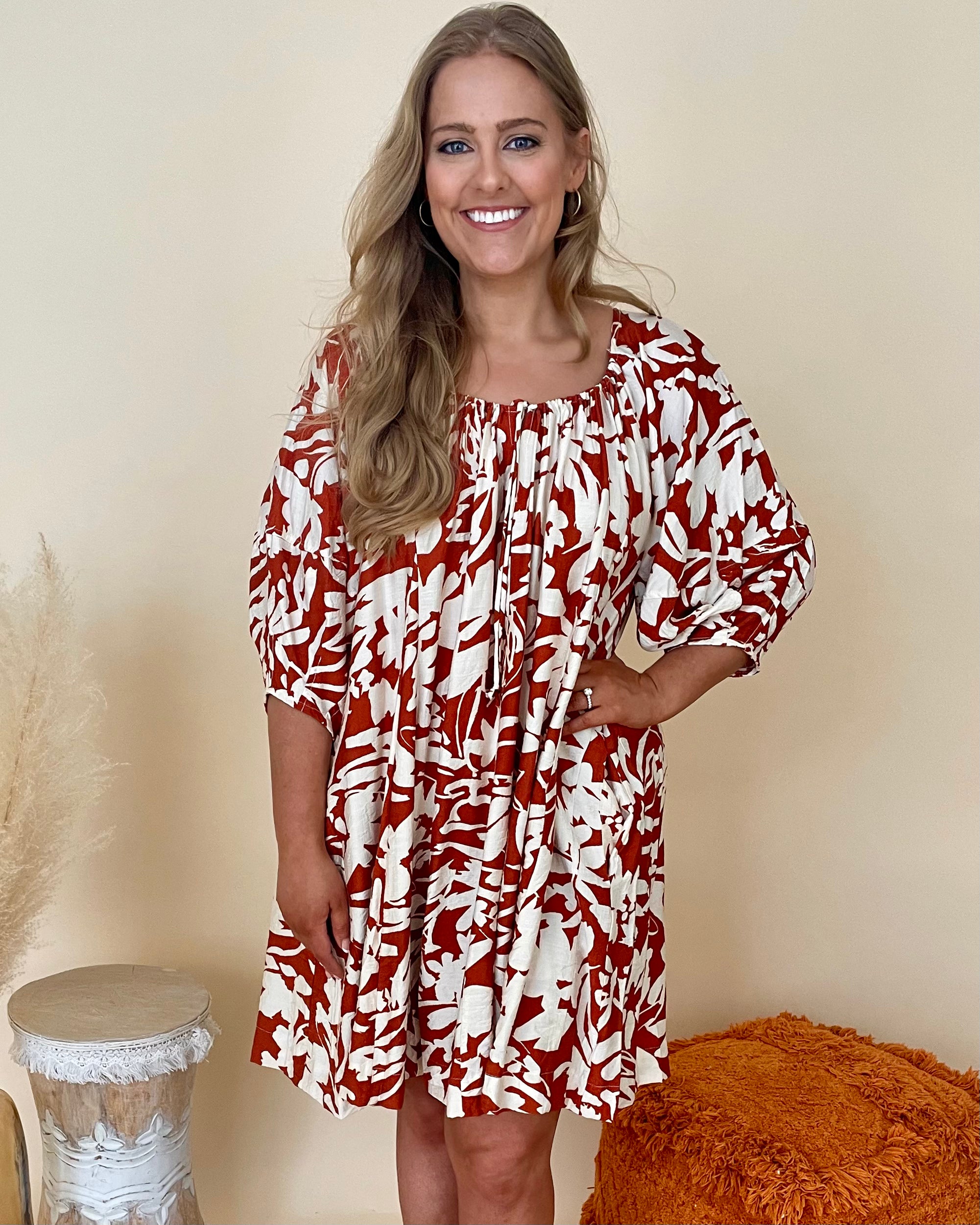 See You Out Rust Plus Print Dress-Shop-Womens-Boutique-Clothing