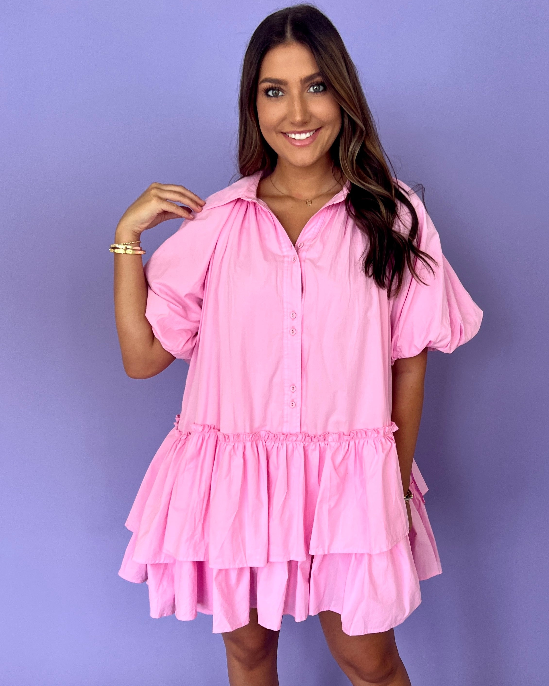 Sweet Sunday Pink Balloon Sleeve Dress