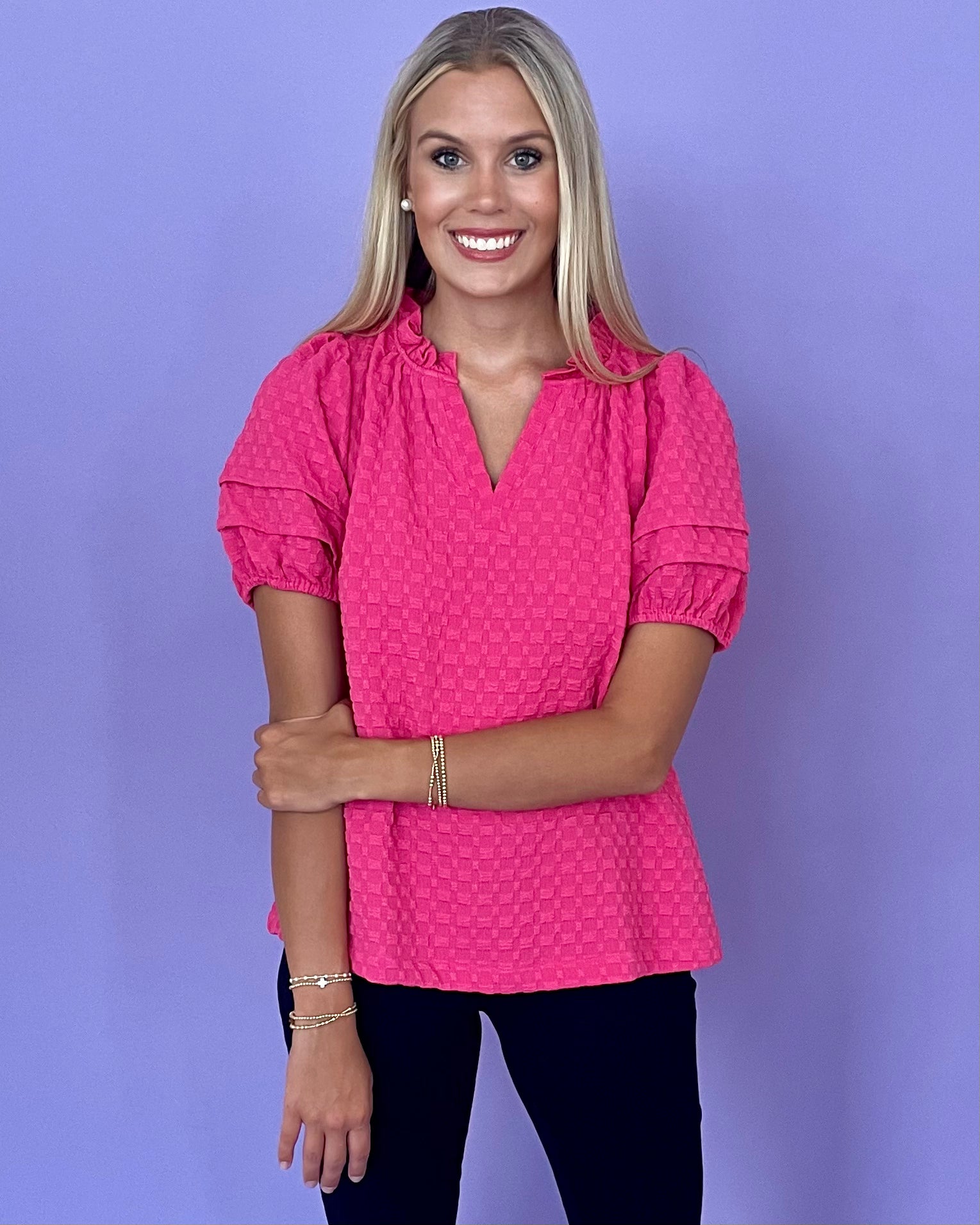 The Moves Hot Pink Textured Top-Shop-Womens-Boutique-Clothing