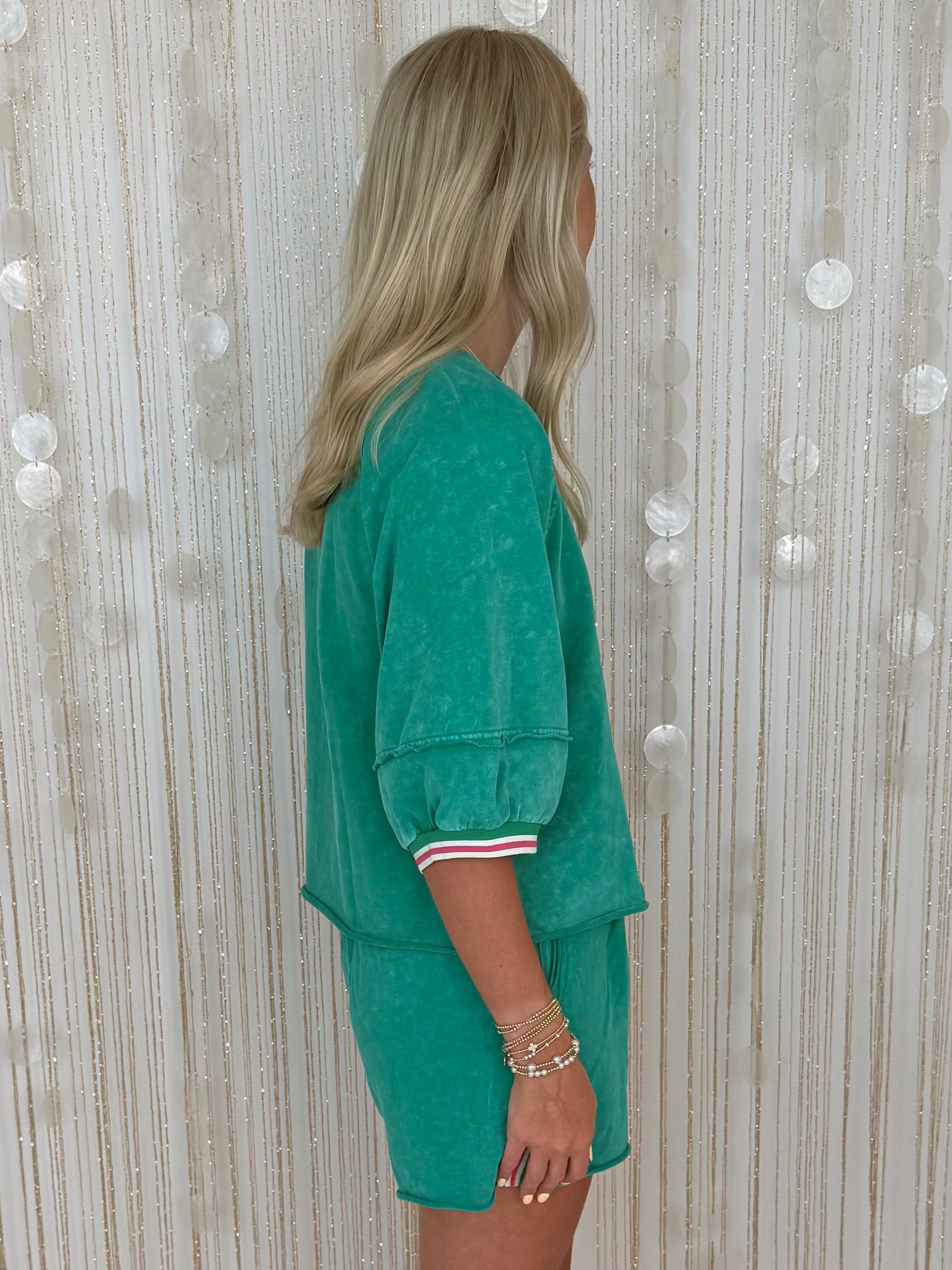 Cozy Girl Green Color Band Edge Washed Top-Shop-Womens-Boutique-Clothing
