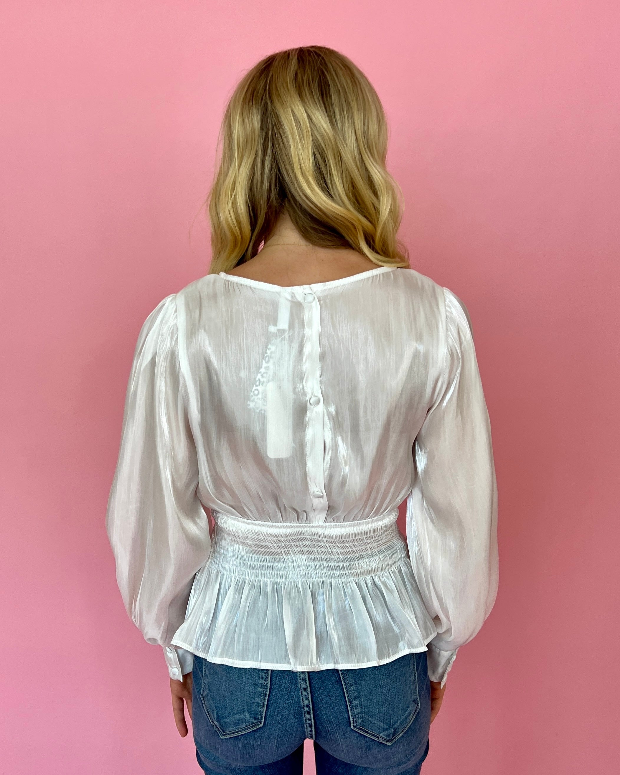 All Eyes On Me White Metallic Puff Sleeve Top-Shop-Womens-Boutique-Clothing