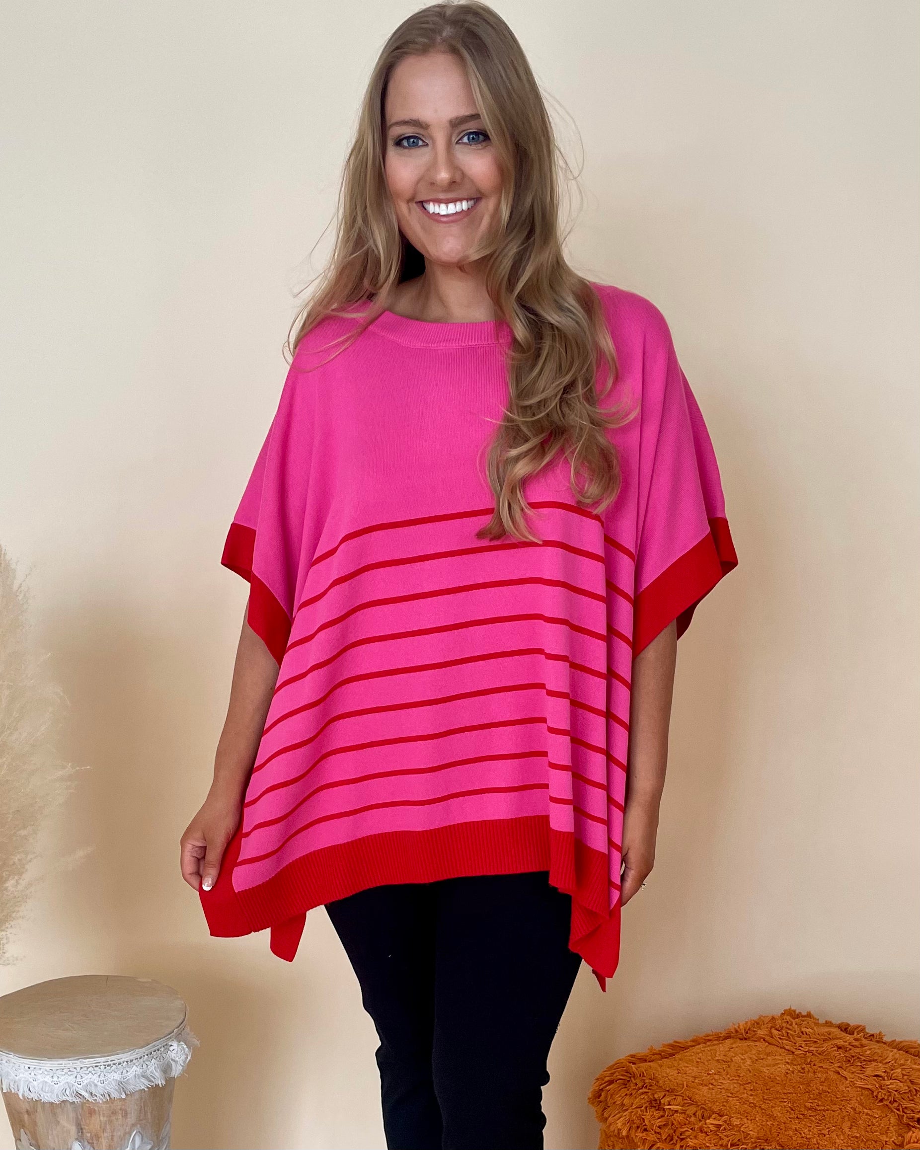 Delightful Pink Plus Striped Poncho-Shop-Womens-Boutique-Clothing