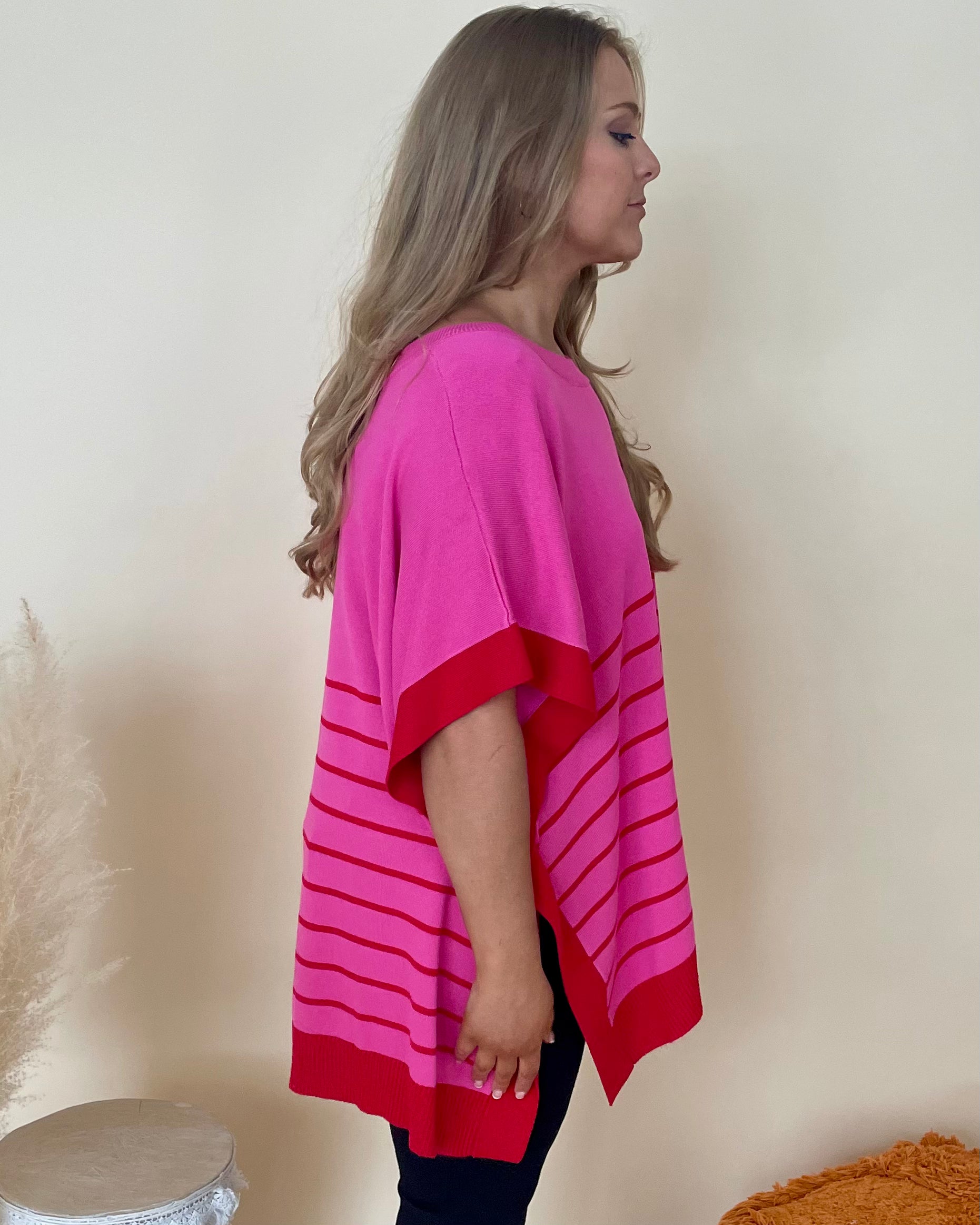 Delightful Pink Plus Striped Poncho-Shop-Womens-Boutique-Clothing