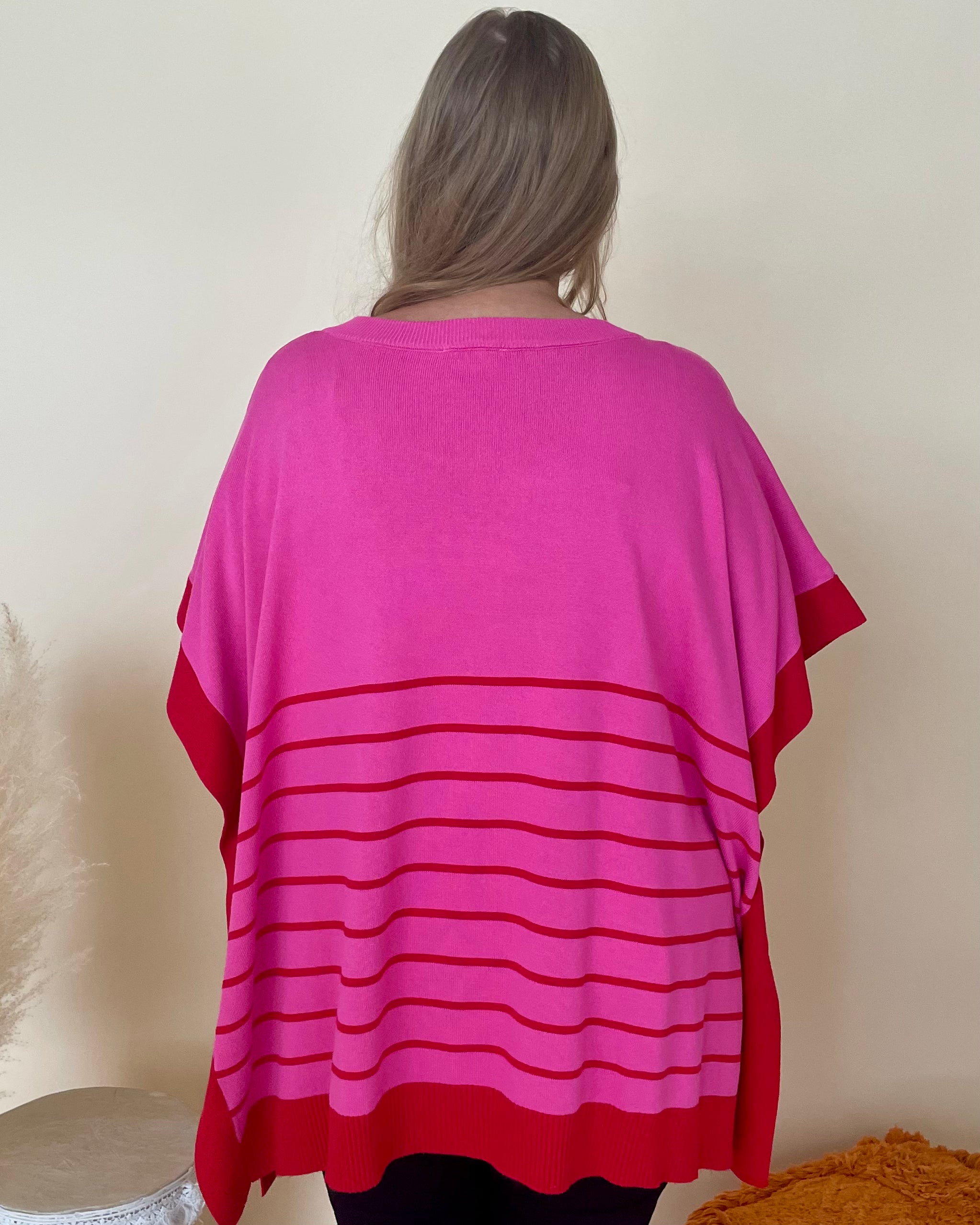 Delightful Pink Plus Striped Poncho-Shop-Womens-Boutique-Clothing