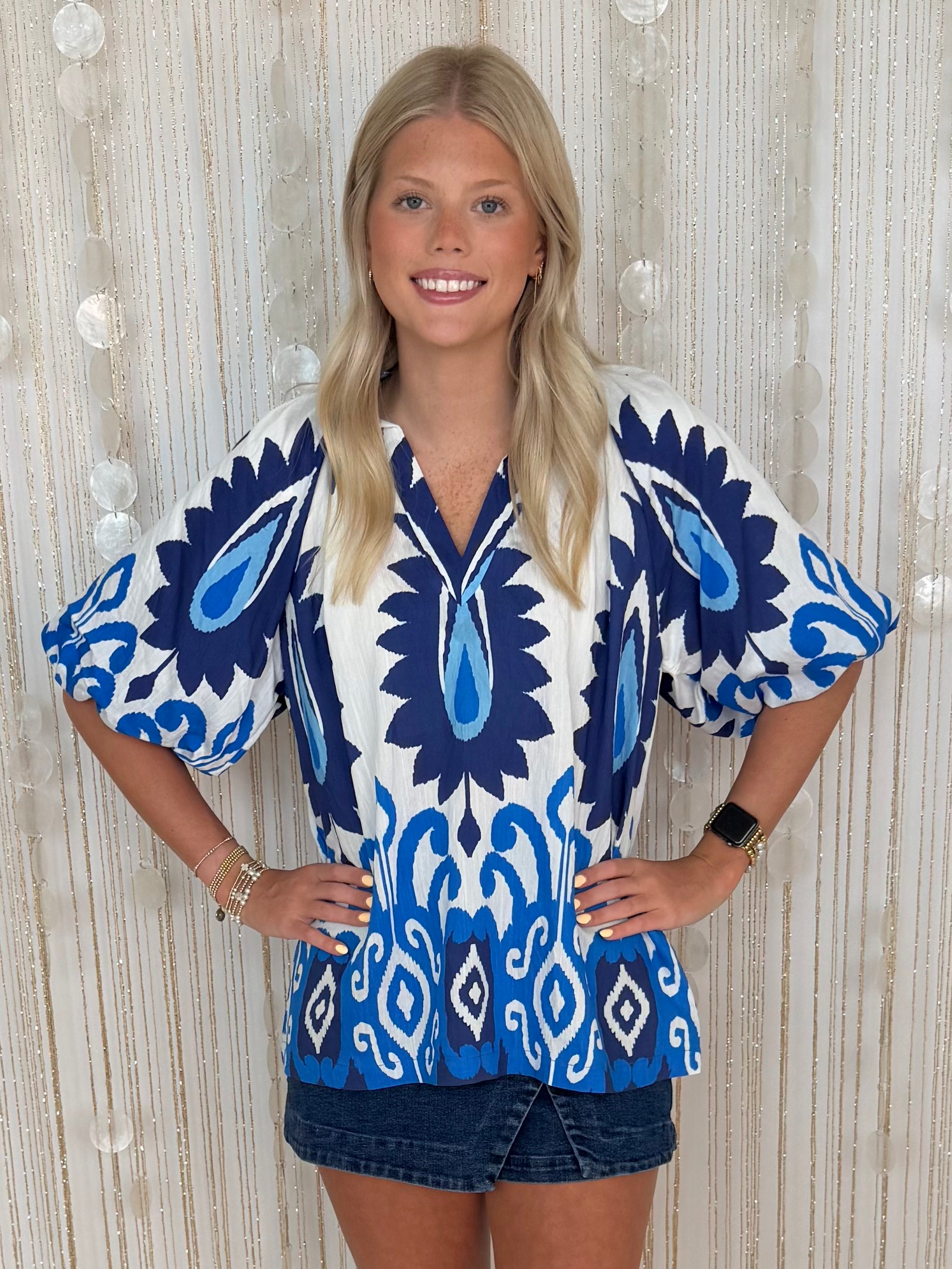 My Own Way Cerulean Mix Print Top-Shop-Womens-Boutique-Clothing