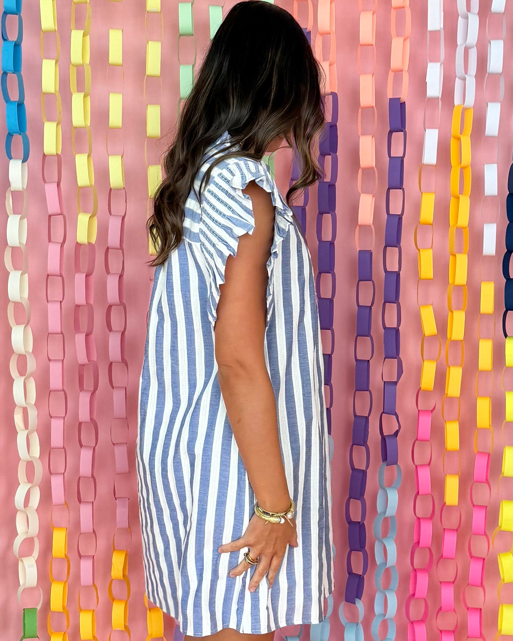 Always Kind Blue Striped Ruffle Dress-Shop-Womens-Boutique-Clothing