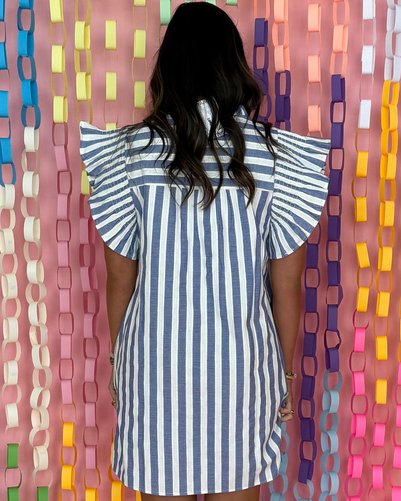 Always Kind Blue Striped Ruffle Dress-Shop-Womens-Boutique-Clothing