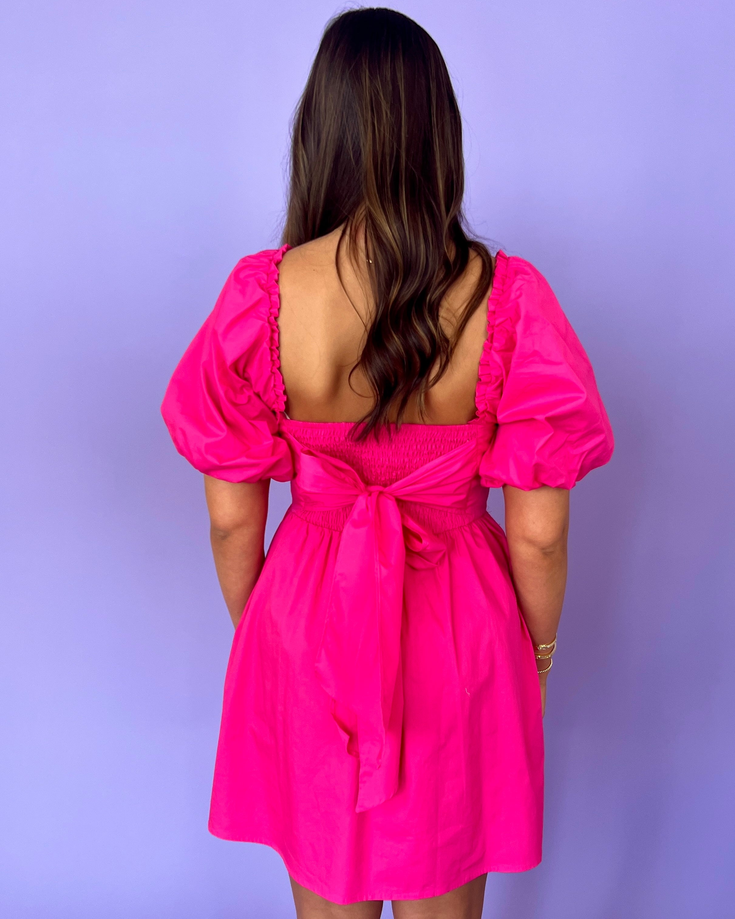 Want You Fuchsia Back Bow Dress-Shop-Womens-Boutique-Clothing
