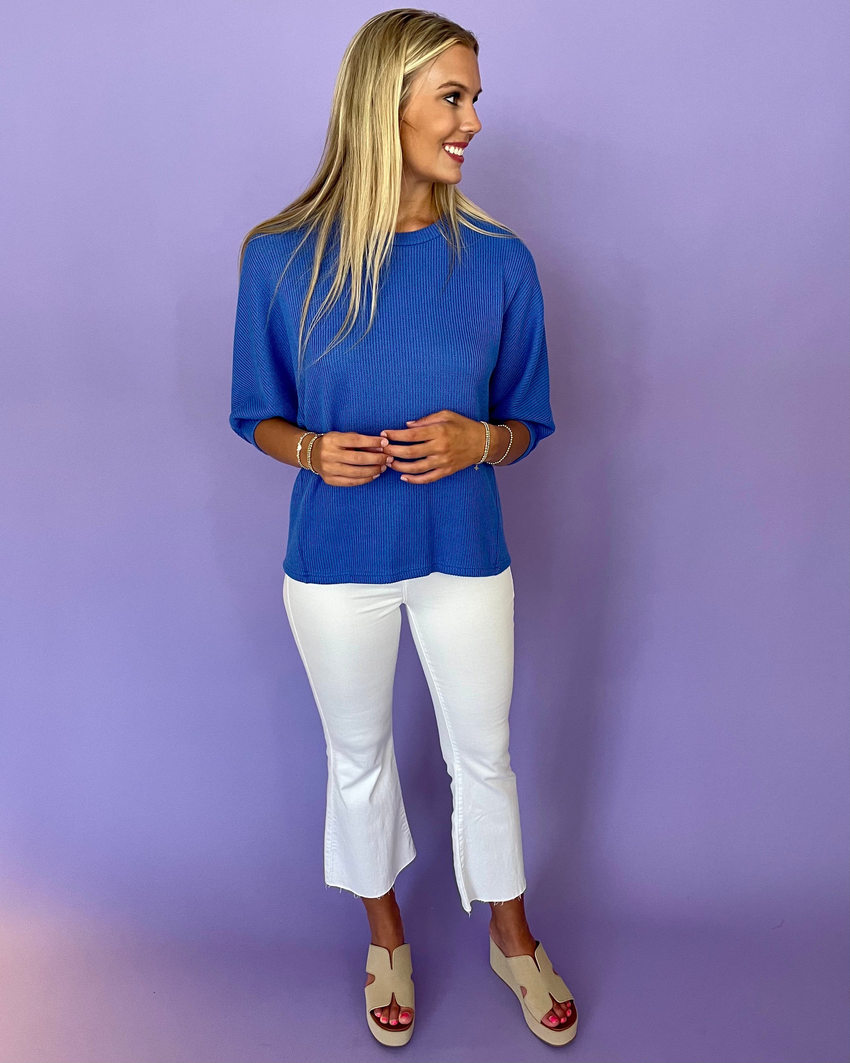 Beautiful Feeling Diva Blue Rib Knit Top-Shop-Womens-Boutique-Clothing