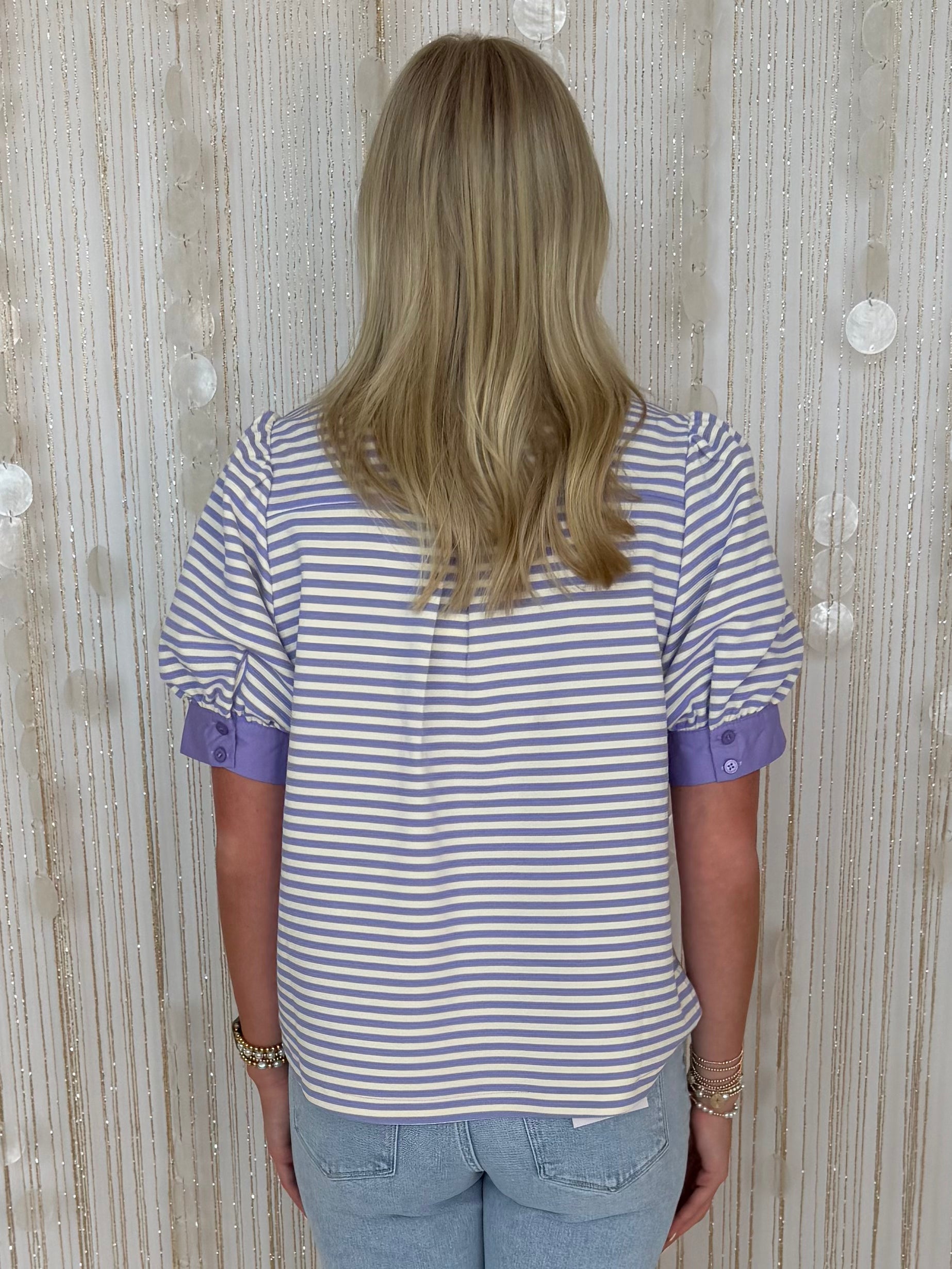 Always In Style Lavender Stripe V Yoke Top-Shop-Womens-Boutique-Clothing