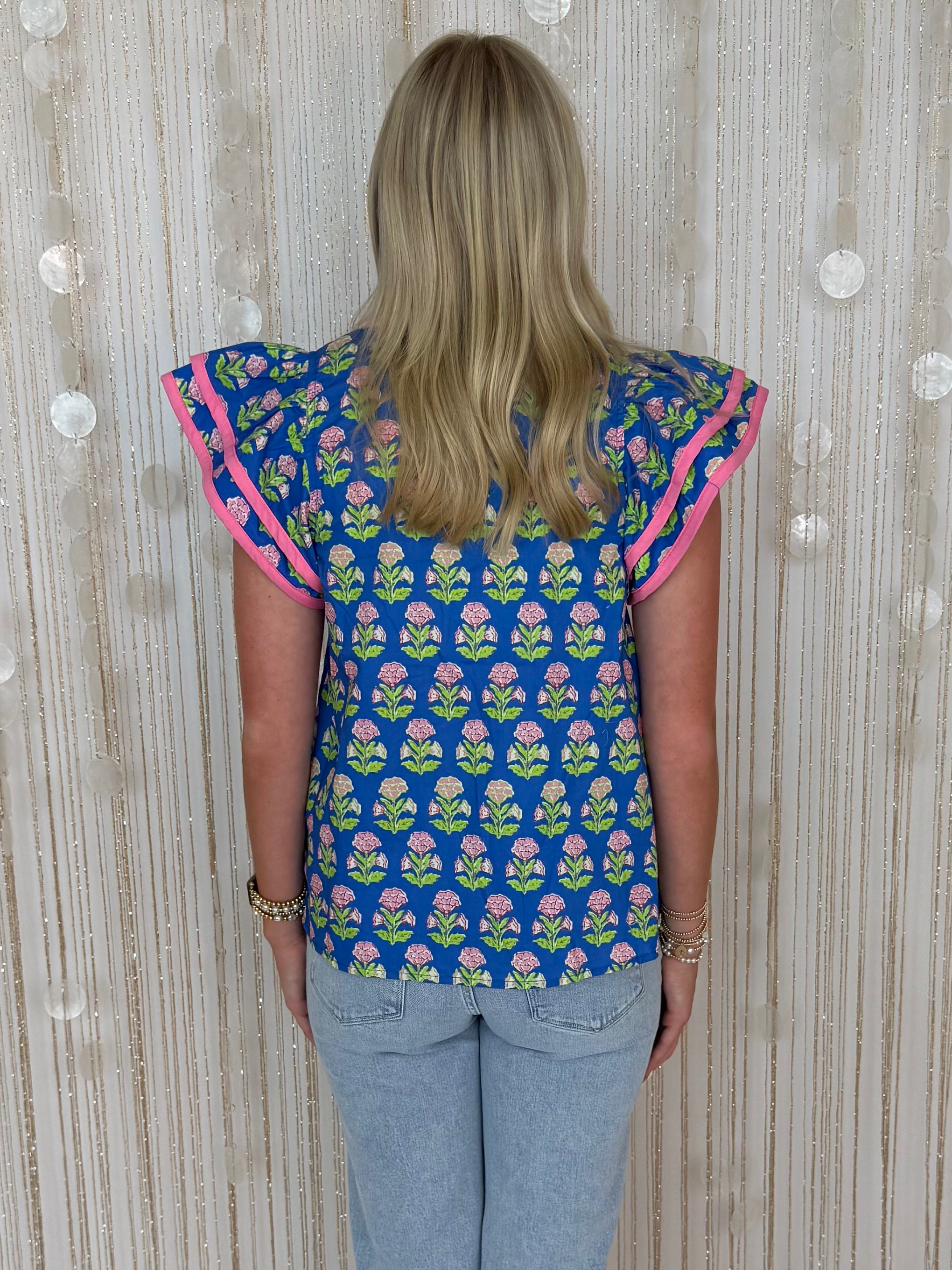 Spritz Chic Blue Floral Flutter Sleeve Top-Shop-Womens-Boutique-Clothing